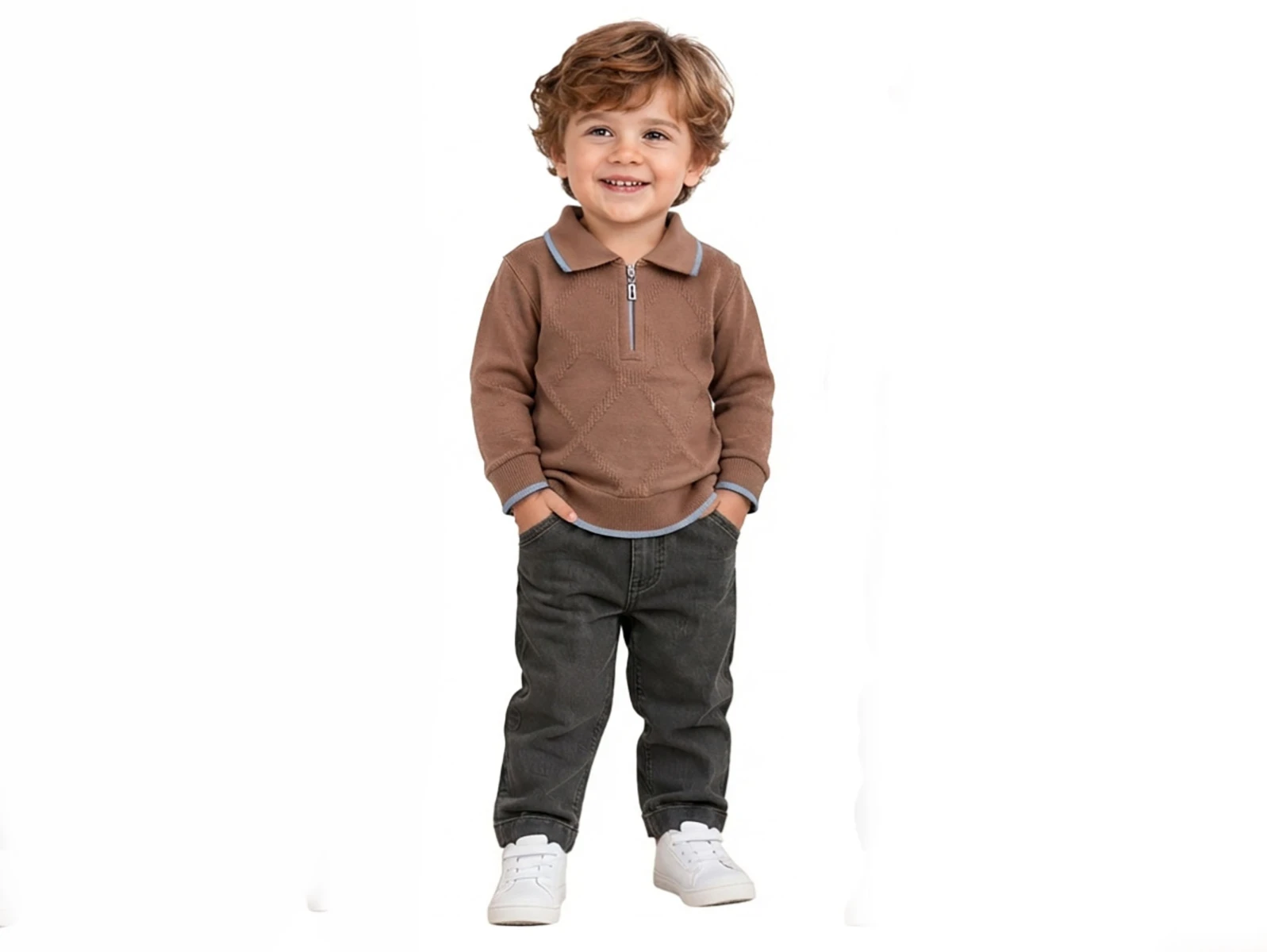 Toptan TOLGA KİDS Baklava Desenli Triko Erkek Takım Toptan Bebek Çocuk Giyim - Beniz Kids