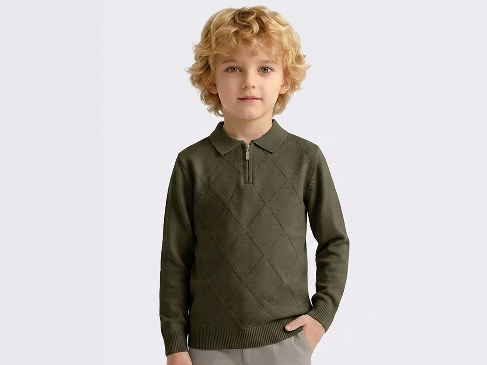 Toptan METEX Baklava Desenli Triko Polo Yaka Erkek Sweat  Toptan Bebek Çocuk Giyim - Beniz Kids
