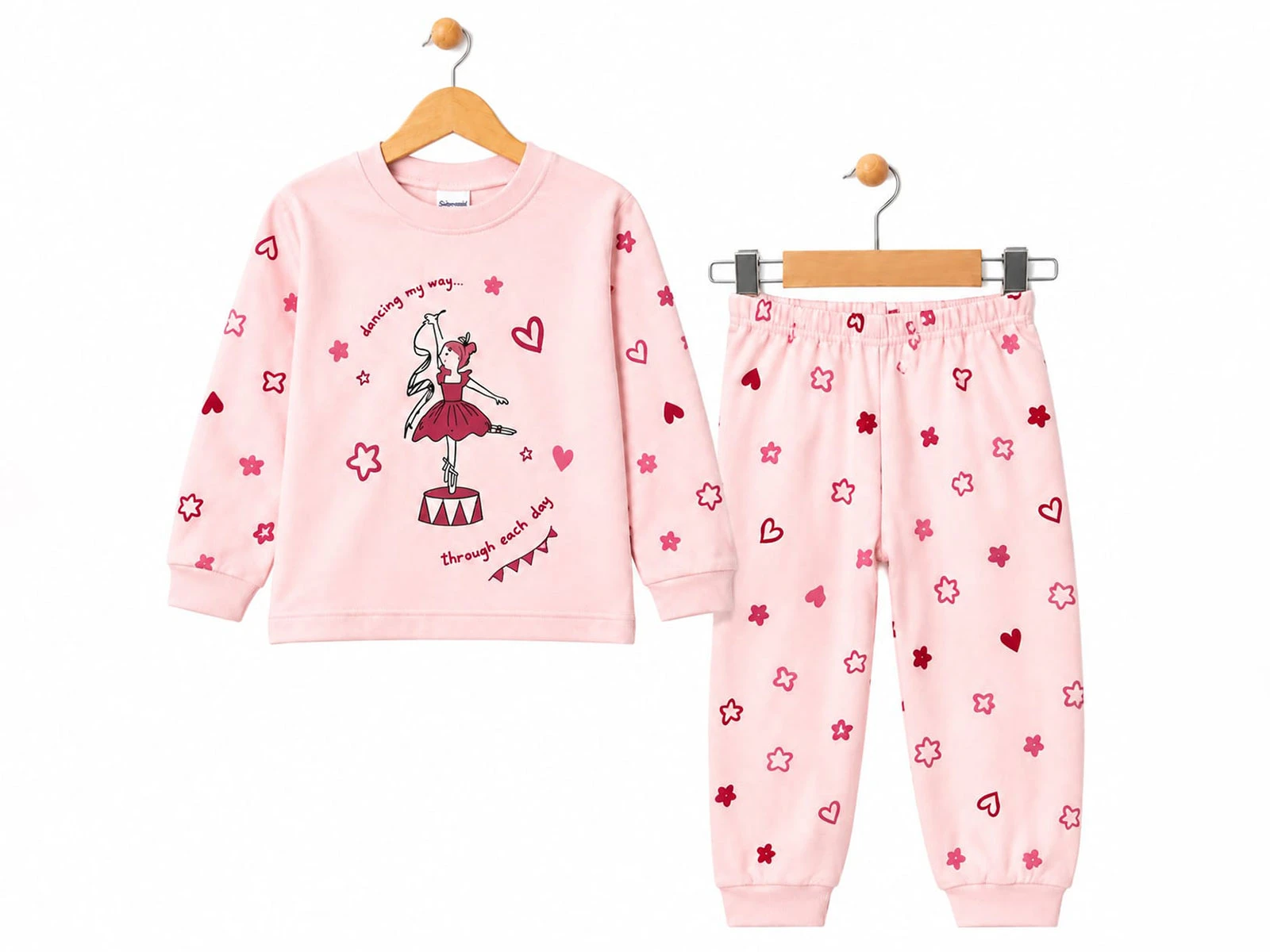 Toptan SÜPERMİNİ Balerin Baskılı Kız Çocuk Pijama Takımı Toptan Bebek Çocuk Giyim - Beniz Kids