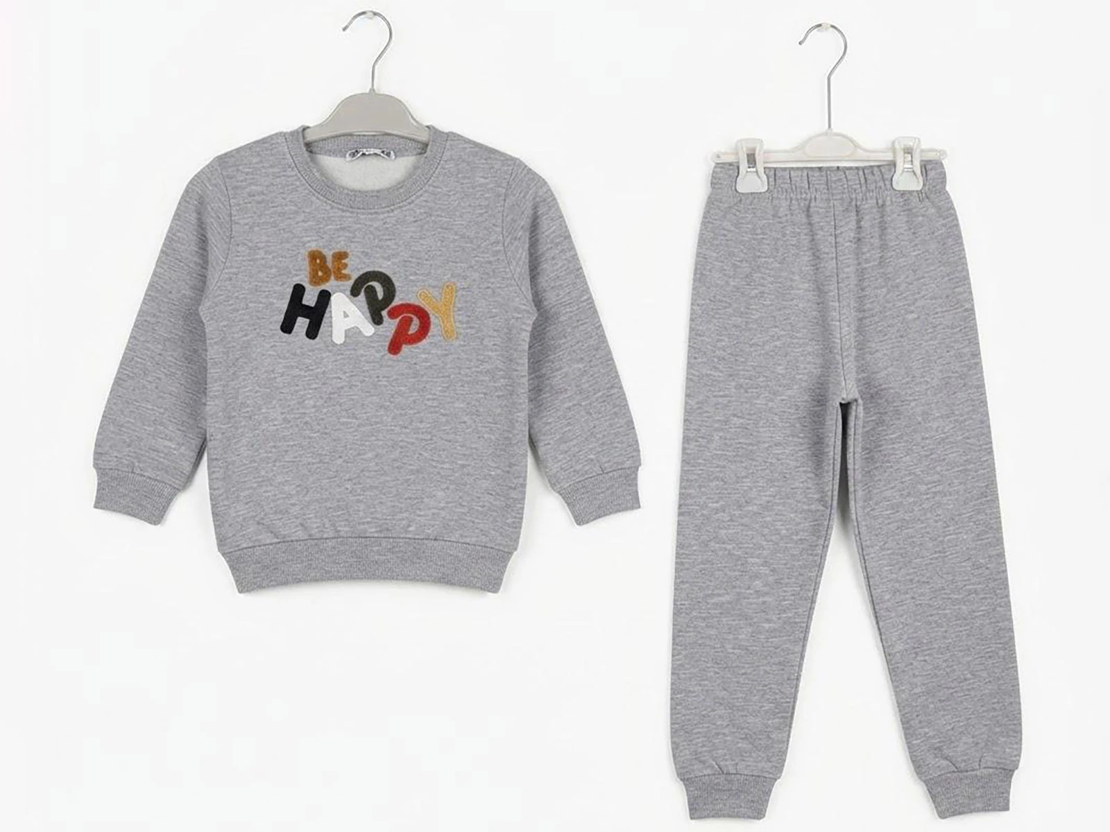 Toptan CMK Be Happy Nakışlı 3 İp Şardonlu Erkek Takım  Toptan Bebek Çocuk Giyim - Beniz Kids
