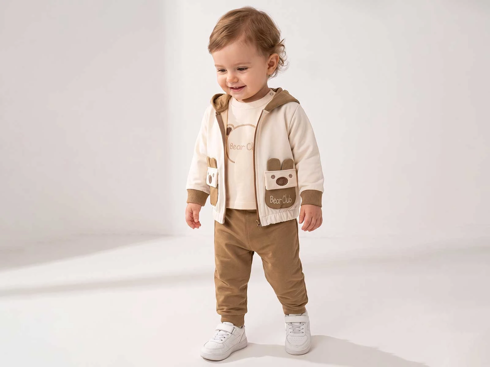 Bear Club Baskılı Erkek Bebe 3'lü Takım 