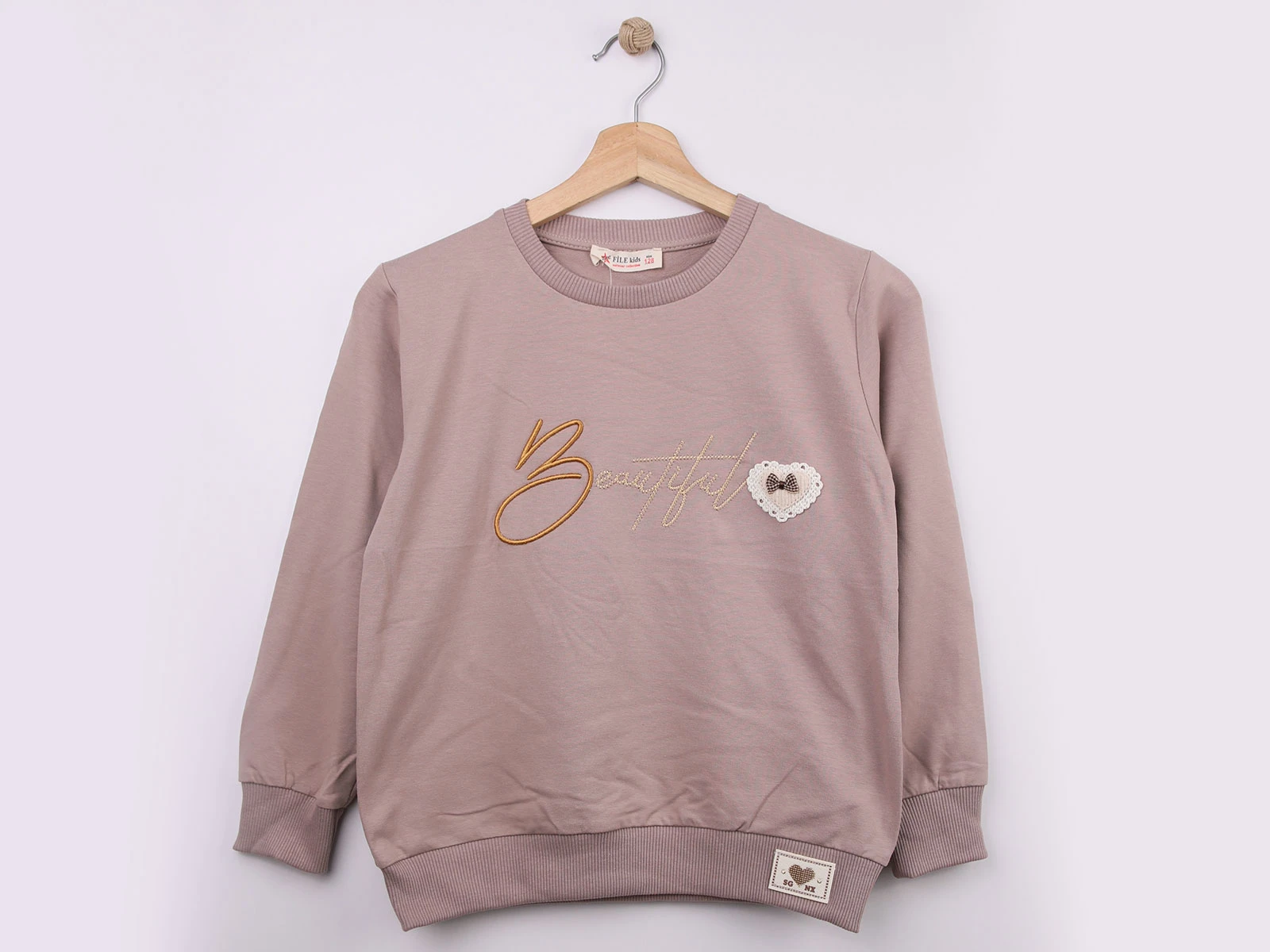 Toptan STAR FİLE Beautiful Nakışlı Fiyonklu Kız Sweat  Toptan Bebek Çocuk Giyim - Beniz Kids