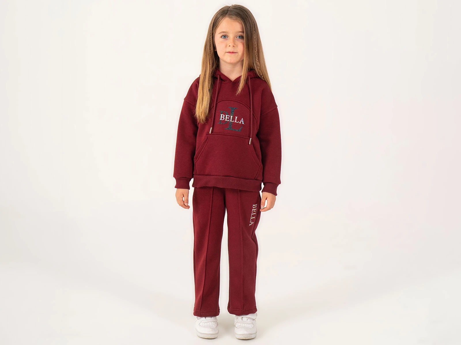 Toptan LUMİİ Bella Baskılı Kanguru Cepli 3 İp Şardonlu Kız Takım  Toptan Bebek Çocuk Giyim - Beniz Kids