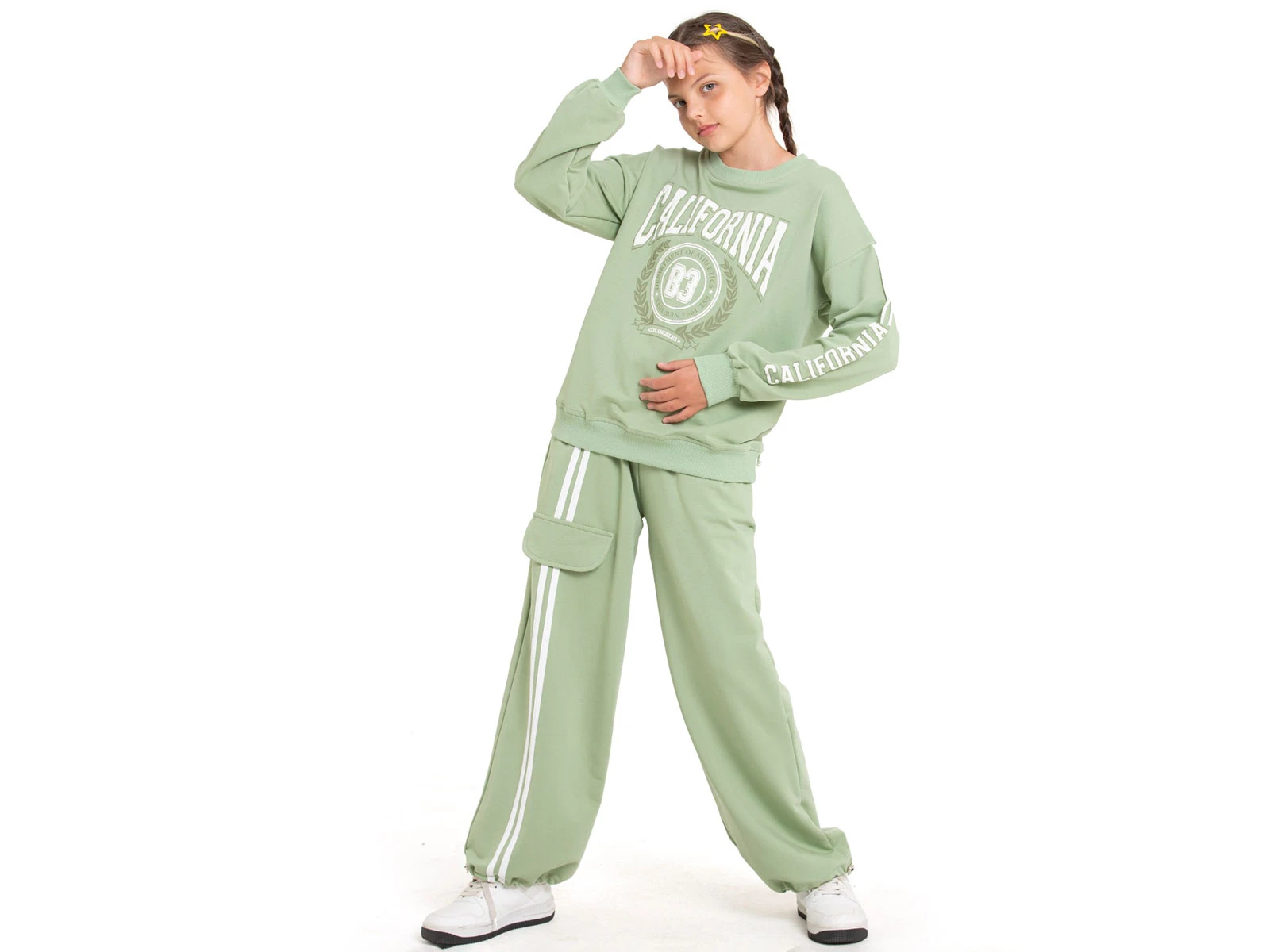 Toptan COOL KİDS California Baskılı Çizgili Kız Takım  Toptan Bebek Çocuk Giyim - Beniz Kids