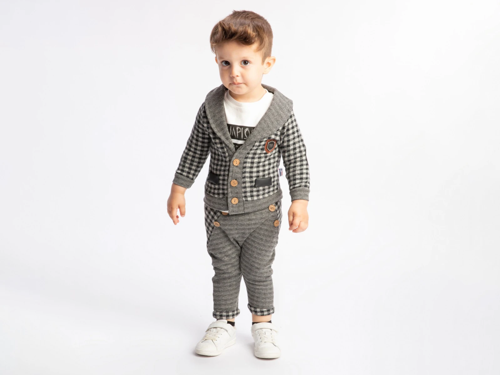 Toptan BEYAZ BEBEK Ceketli Üçlü Erkek Bebe Takım Toptan Bebek Çocuk Giyim - Beniz Kids