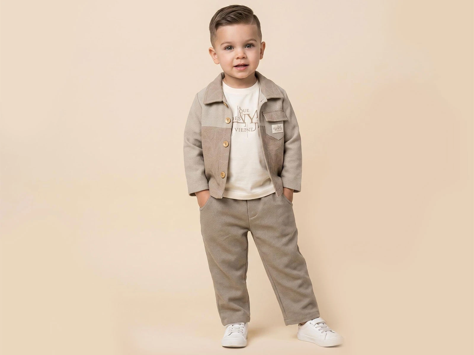 Toptan JUNİOR CLASS Cepli Ceketli Üçlü Erkek Takım  Toptan Bebek Çocuk Giyim - Beniz Kids