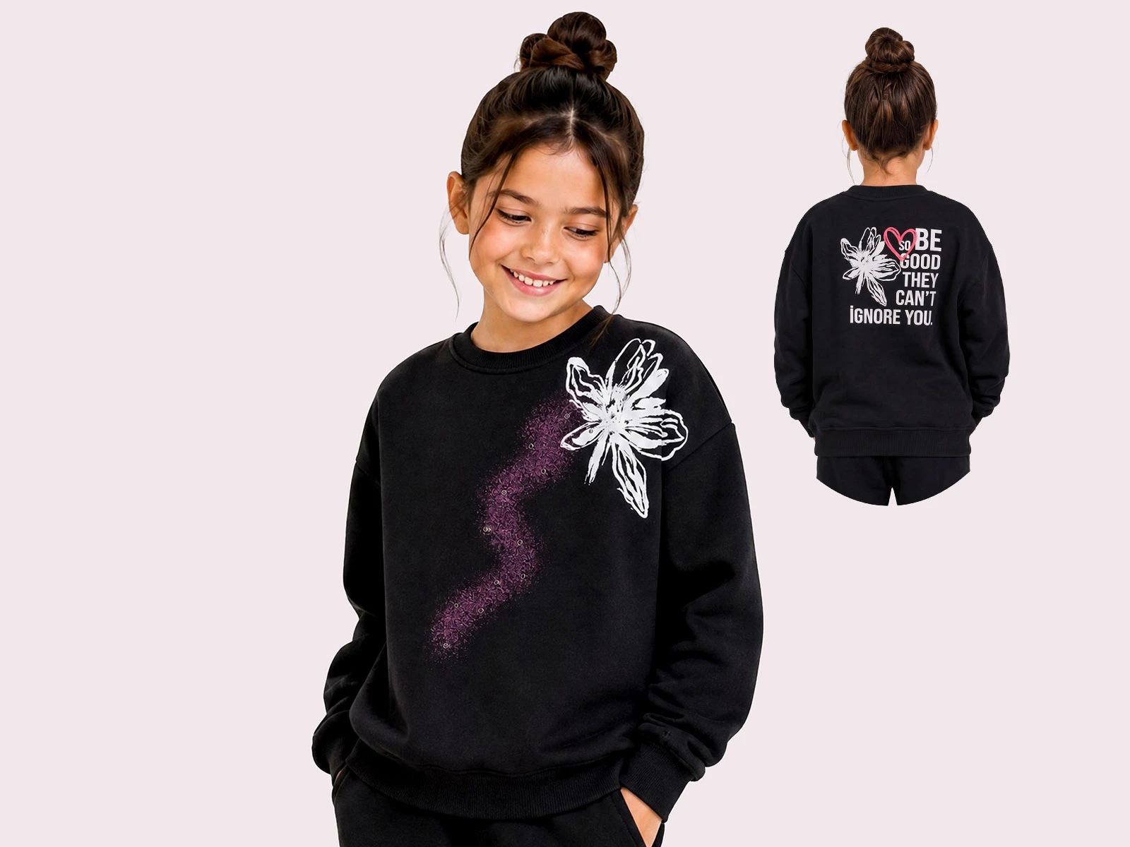 Toptan ROYA KİDS Çiçek Baskılı 3 İp Şardonlu Kız Sweat  Toptan Bebek Çocuk Giyim - Beniz Kids