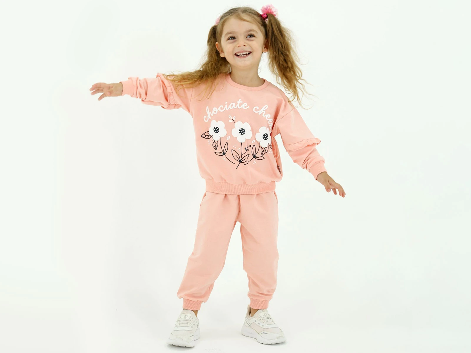 Toptan BICIR KİDS Çiçek Baskılı Fırfırlı Kız Takım  Toptan Bebek Çocuk Giyim - Beniz Kids