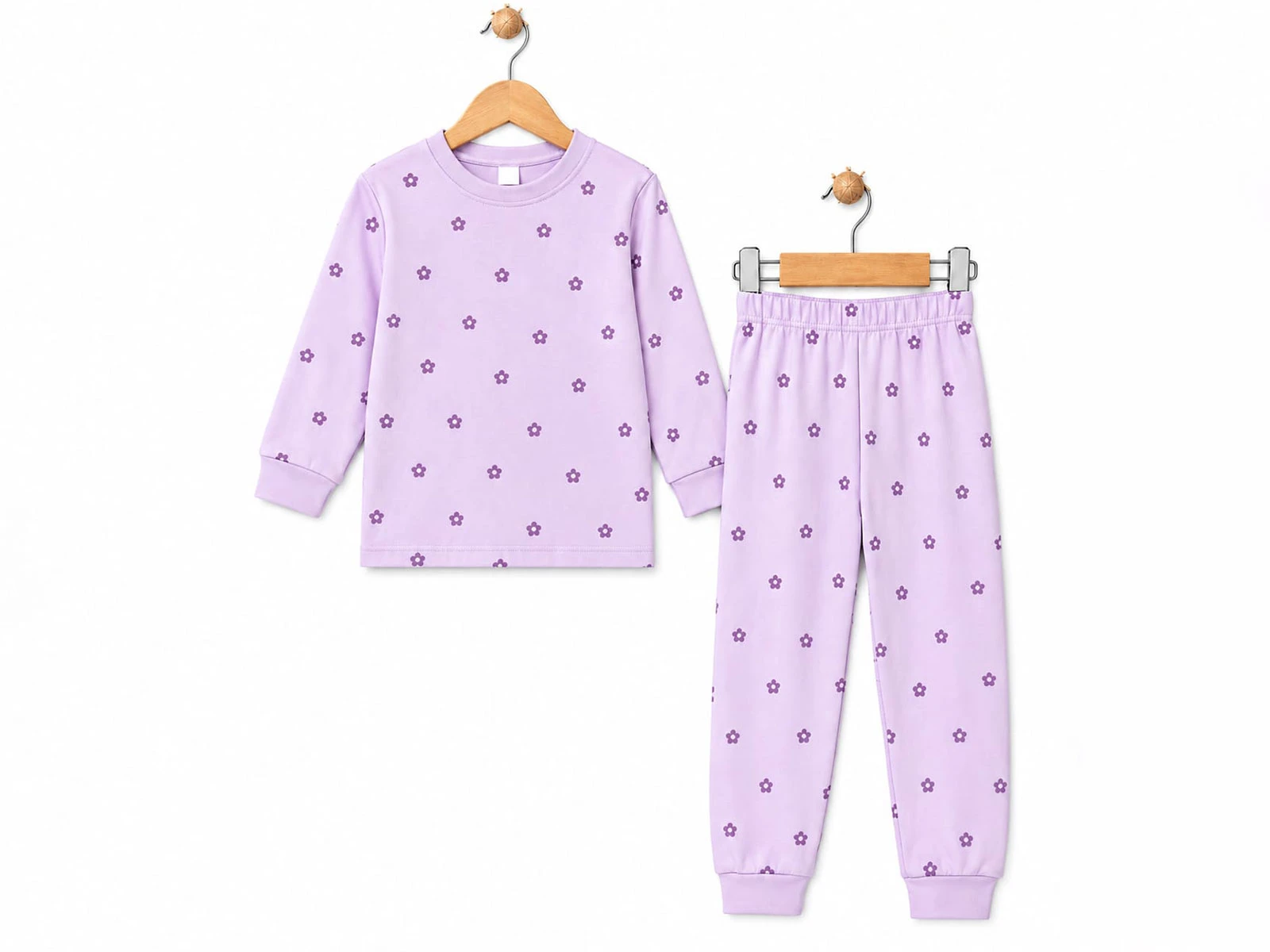 Toptan SÜPERMİNİ Çiçek Baskılı Kız Çocuk Pijama Takımı Toptan Bebek Çocuk Giyim - Beniz Kids