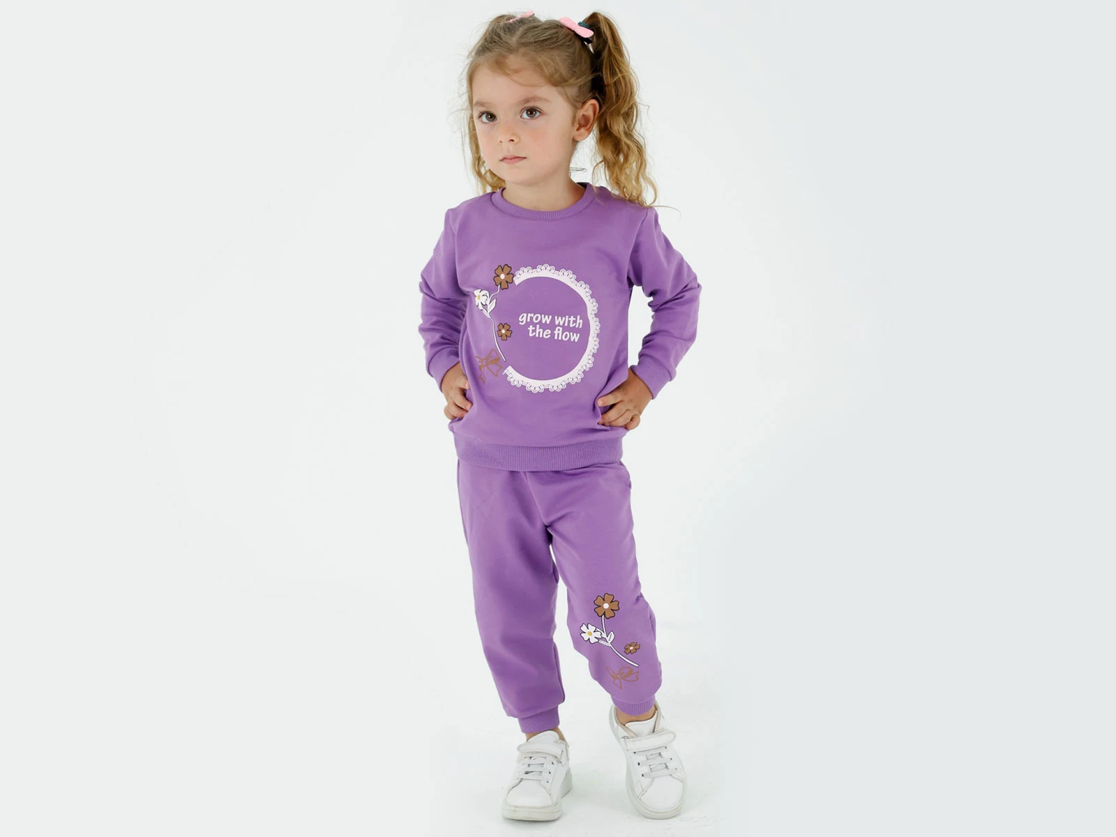 Toptan BICIR KİDS Çiçek Baskılı Kız Takım  Toptan Bebek Çocuk Giyim - Beniz Kids