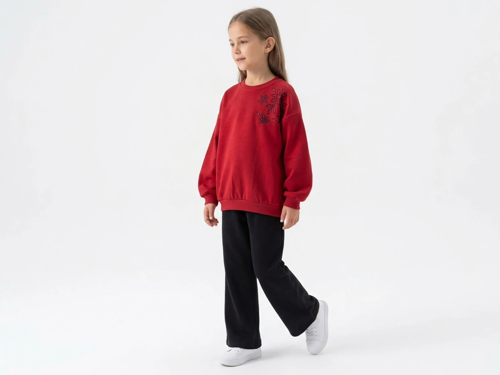 Toptan VOVİDO Çiçek Baskılı Şardonlu 3 İp Kız Takım Toptan Bebek Çocuk Giyim - Beniz Kids