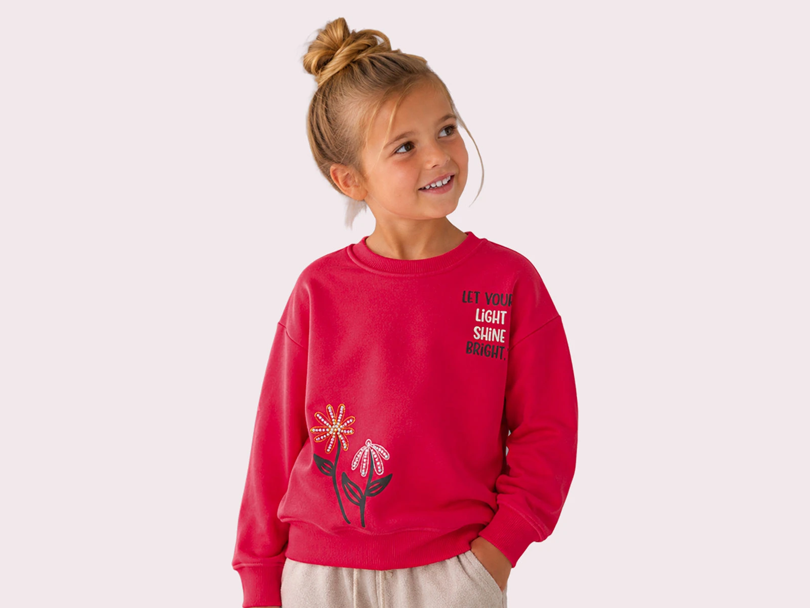 Toptan ROYA KİDS Çiçek Baskılı Taş Detaylı 3 İp Şardonlu Kız Sweat  Toptan Bebek Çocuk Giyim - Beniz Kids