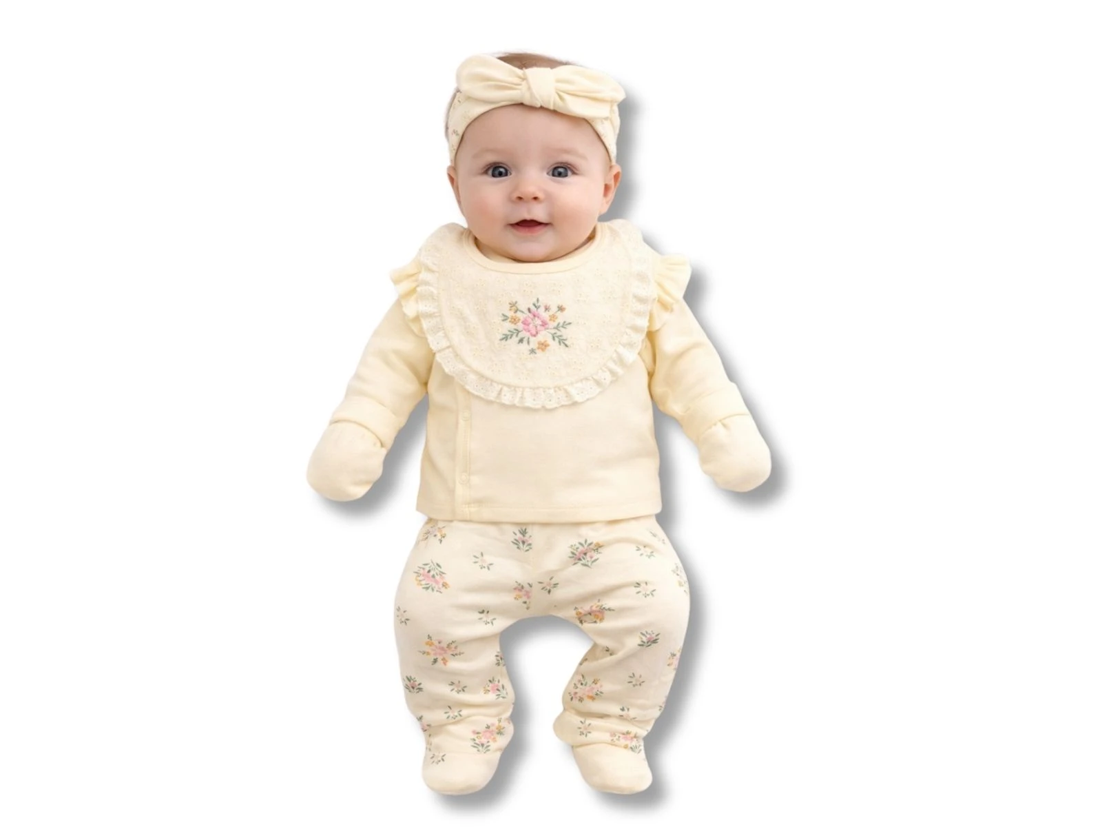 Çiçek Baskılı Yenidoğan Bebe 5li Set