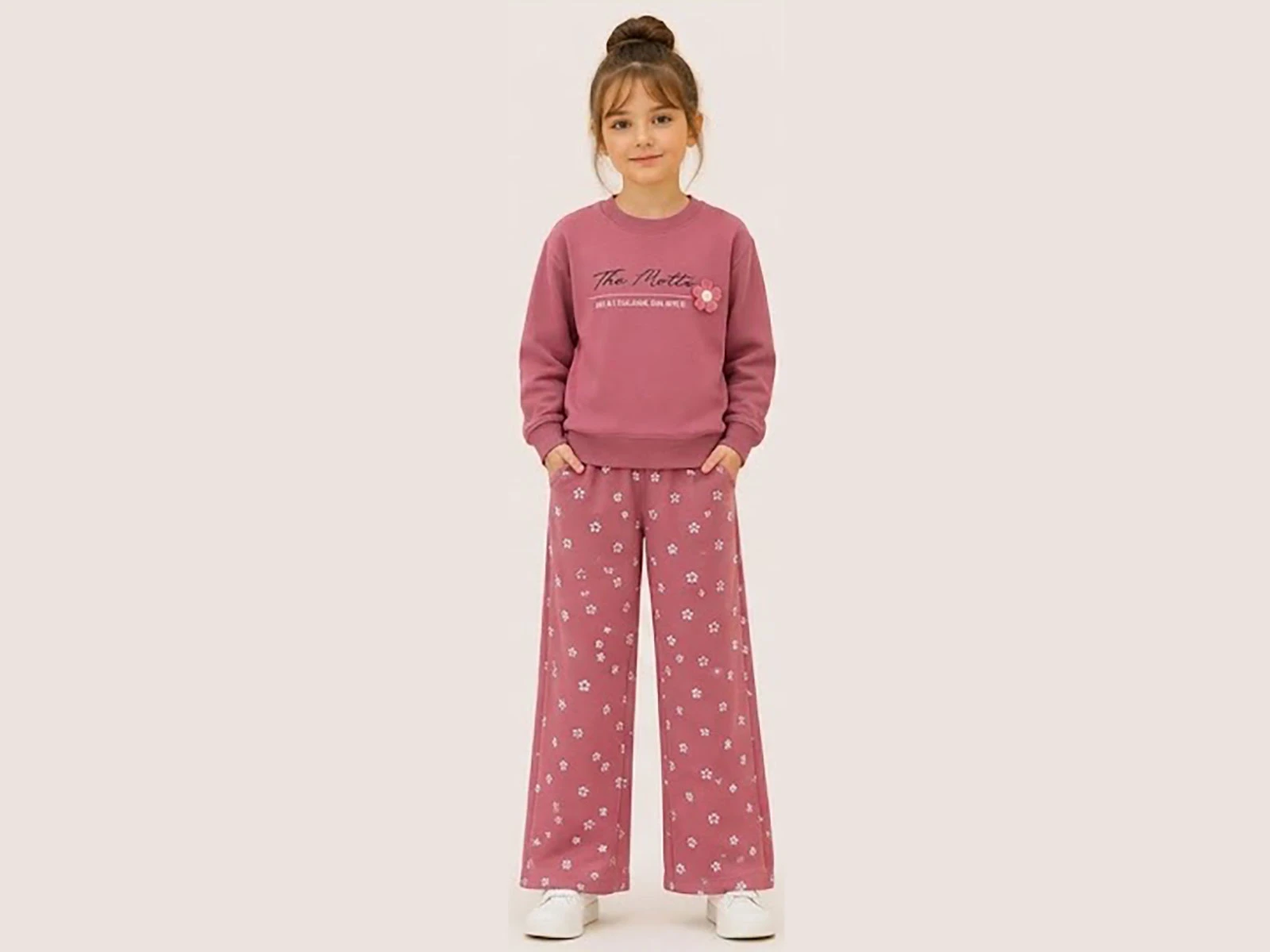 Toptan BİTTOŞ KİDS Çiçek Desenli 3 İp Şardonlu Kız Takım   Toptan Bebek Çocuk Giyim - Beniz Kids