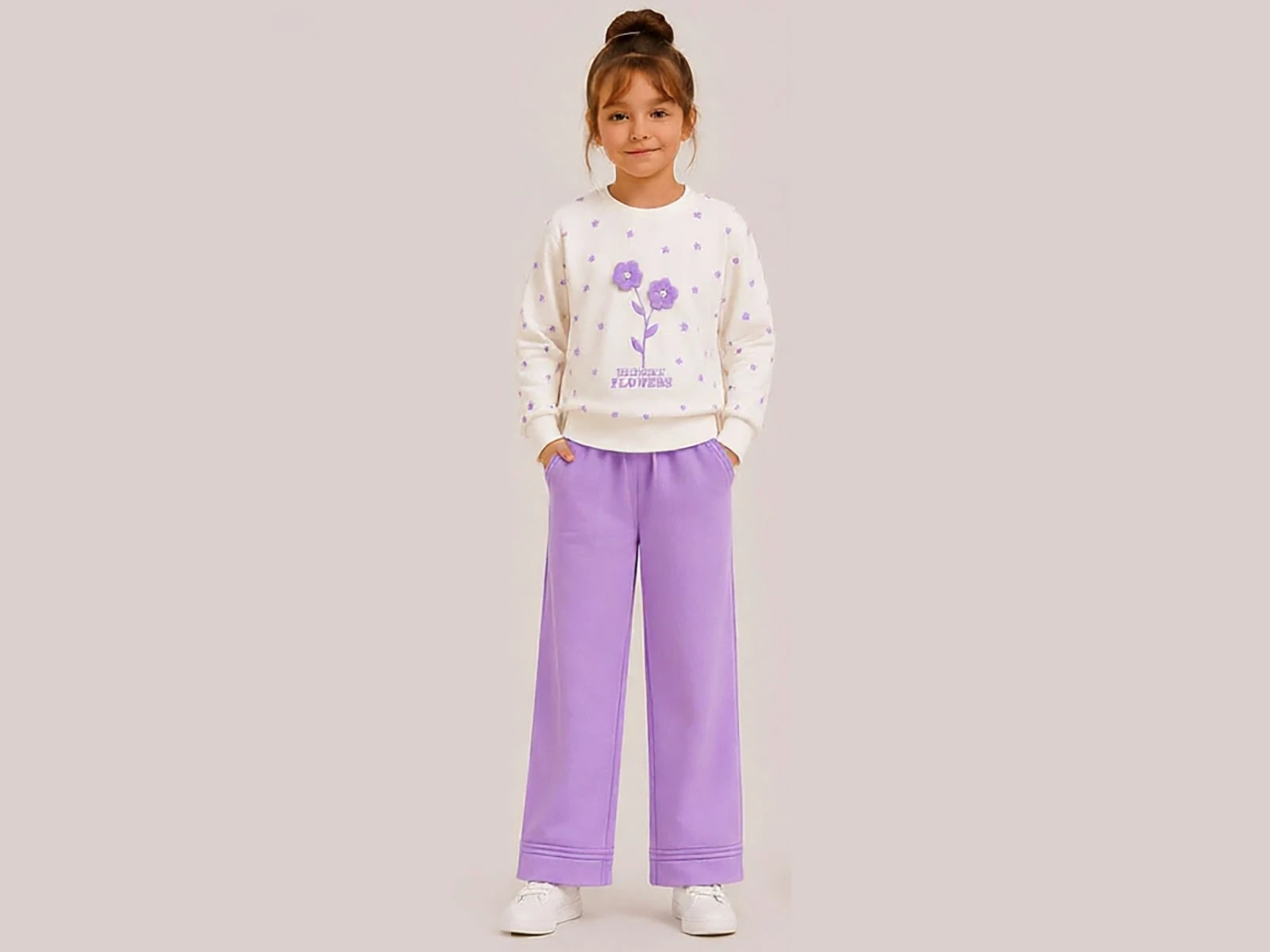 Toptan BİTTOŞ KİDS Çiçek Desenli 3 İp Şardonlu Kız Takım   Toptan Bebek Çocuk Giyim - Beniz Kids