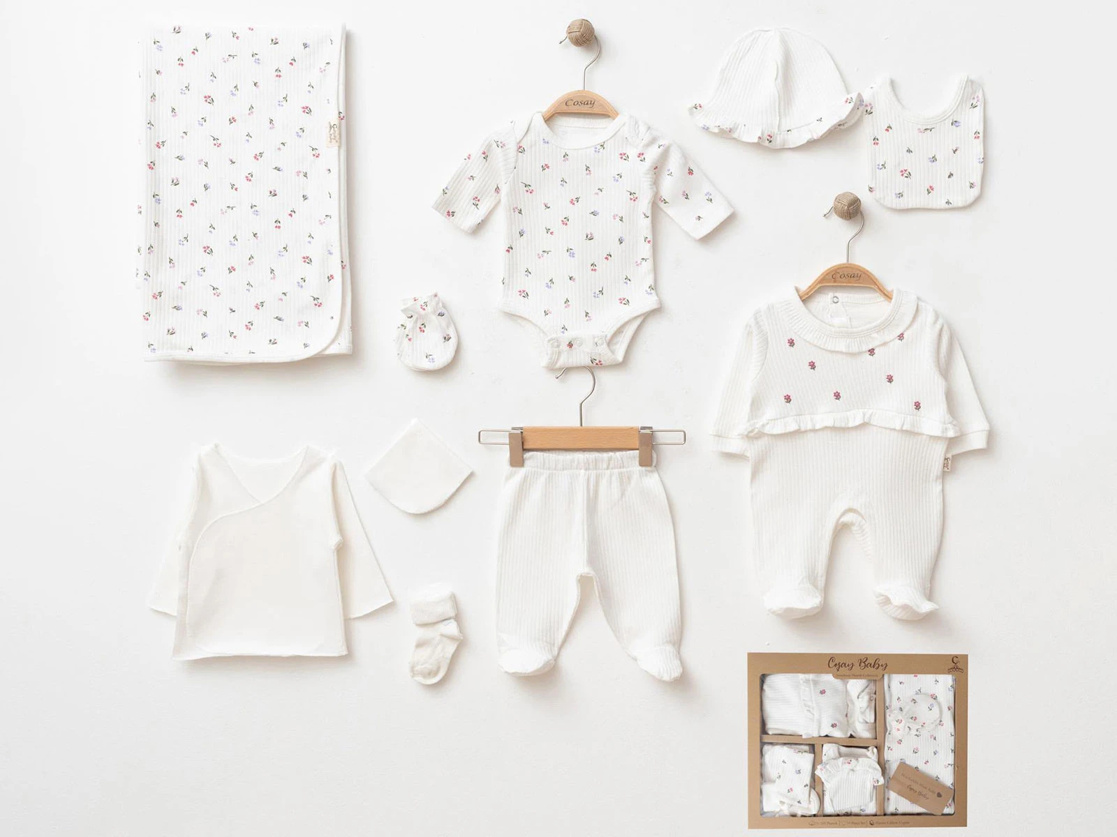 Toptan COŞAY BABY Çiçek Desenli Kız Bebe Hastane Çıkışı 10'lu Set Toptan Bebek Çocuk Giyim - Beniz Kids
