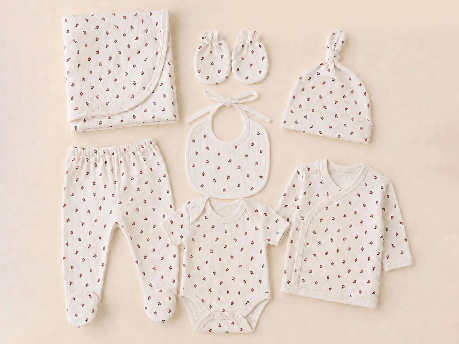 Toptan KAYRA Çiçek Desenli Kız Bebe Hastane Çıkışı 7'li Set  Toptan Bebek Çocuk Giyim - Beniz Kids