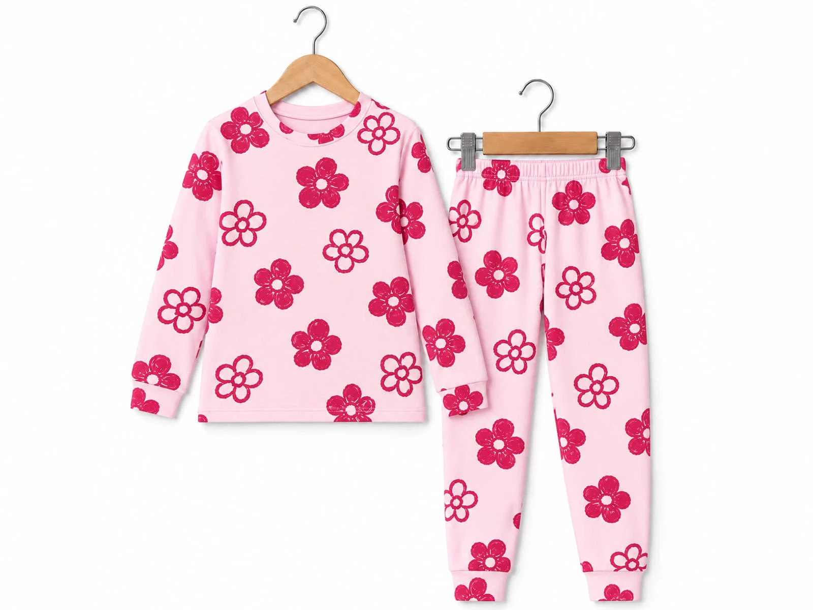 Toptan SÜPERMİNİ  Çiçek Desenli Kız Pijama Takım Toptan Bebek Çocuk Giyim - Beniz Kids