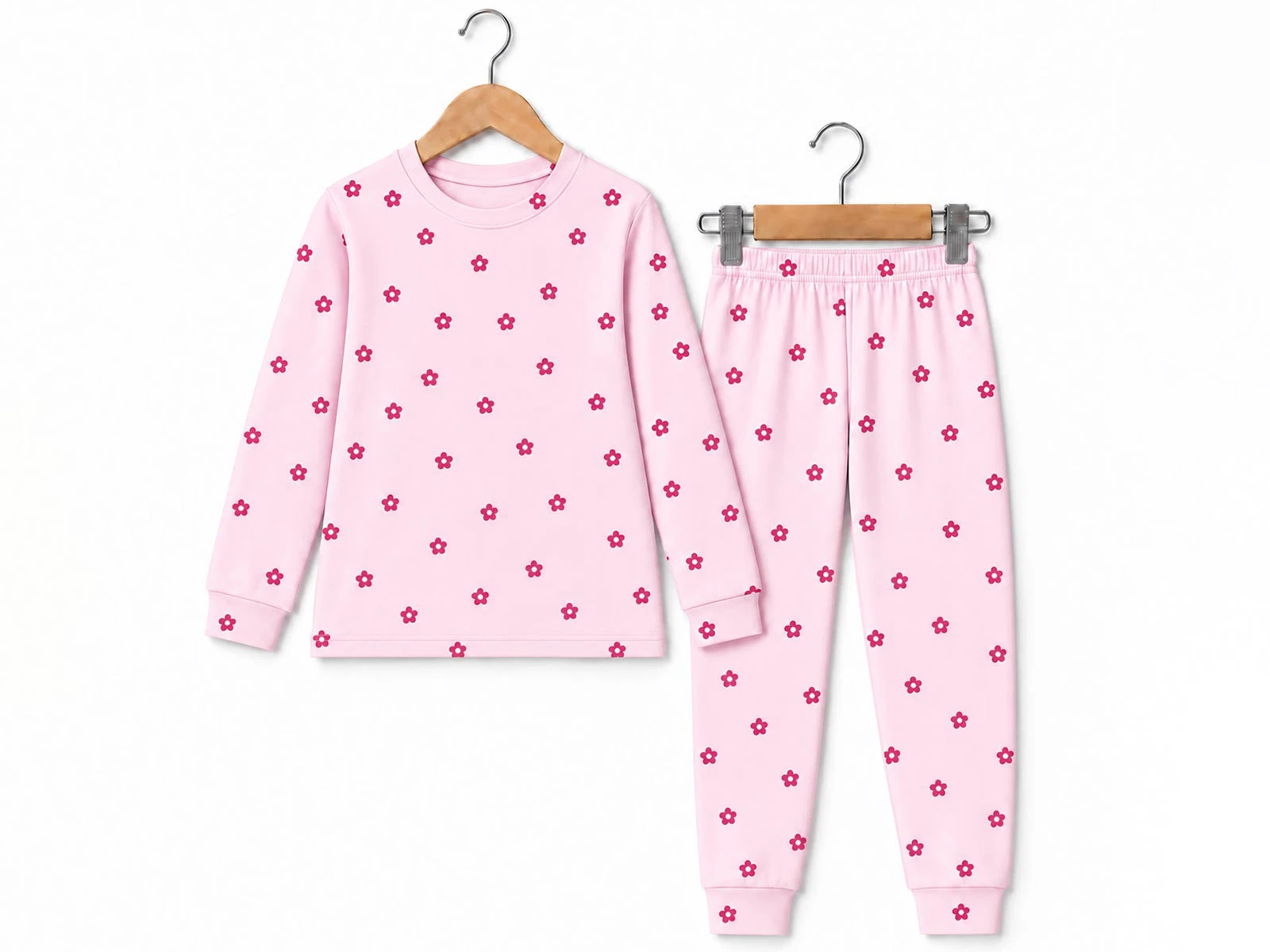 Toptan SÜPERMİNİ  Çiçek Desenli Kız Pijama Takım Toptan Bebek Çocuk Giyim - Beniz Kids