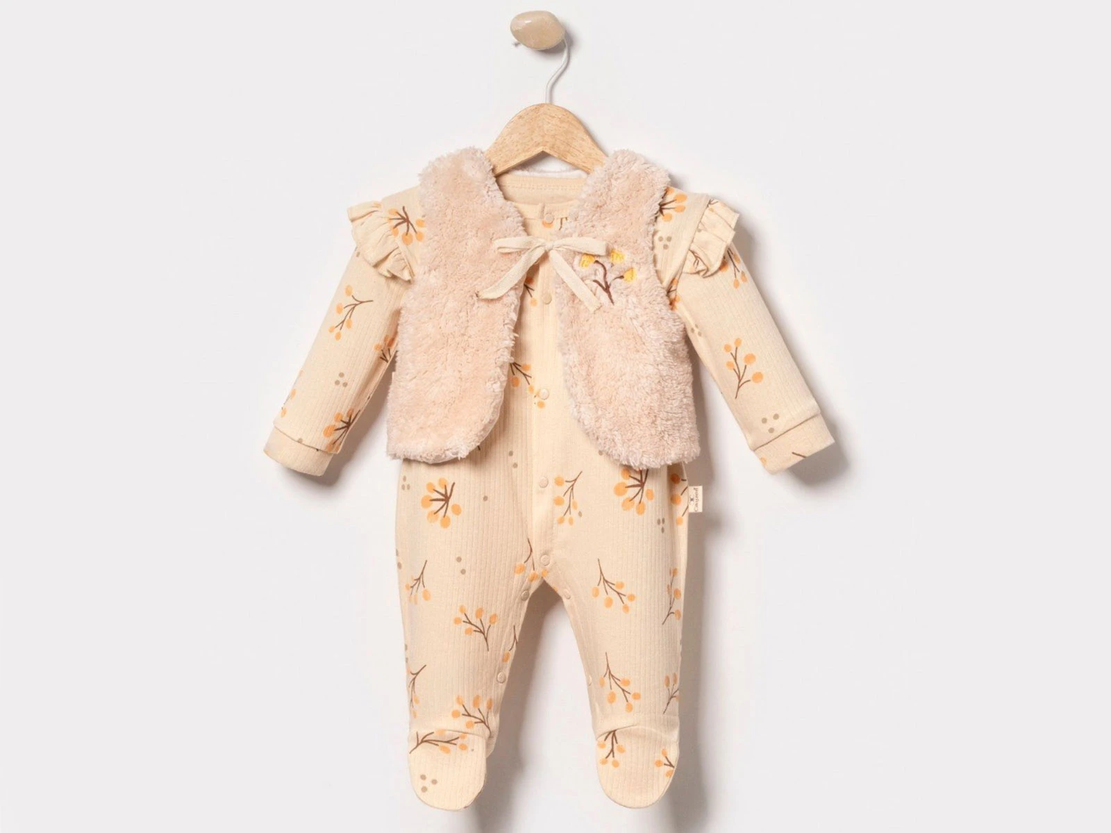 Toptan CAYZEN Çiçek Desenli Peluş Yelekli Kız Bebek Tulum Toptan Bebek Çocuk Giyim - Beniz Kids
