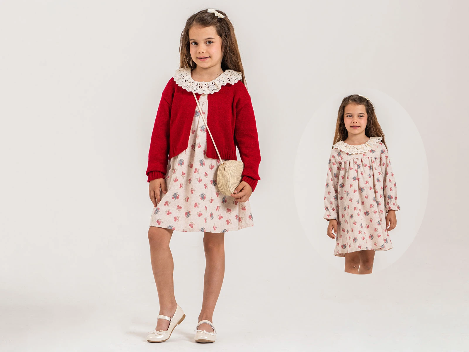 Toptan PAMPAL KİDS Çiçek Desenli Triko Hırkalı Çantalı Elbise Toptan Bebek Çocuk Giyim - Beniz Kids