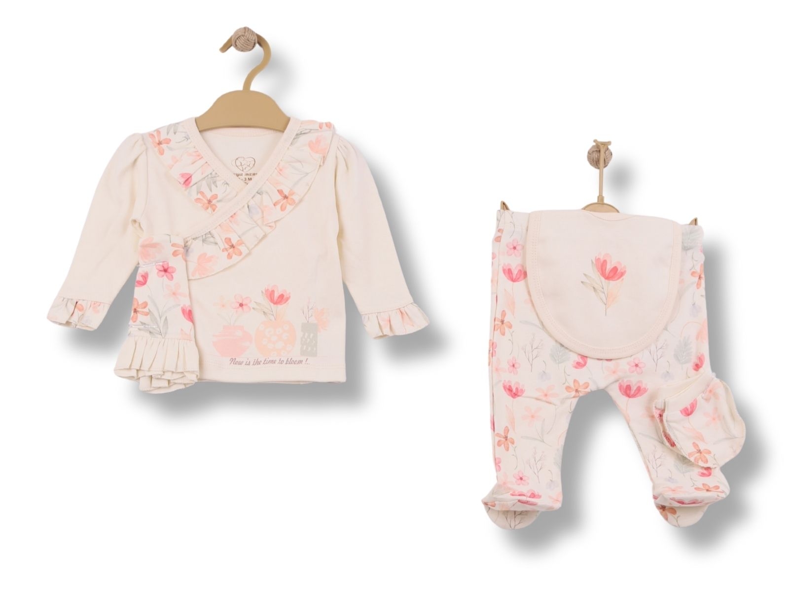 Çiçek Desenli Yenidoğan Kız Bebe 5li Set