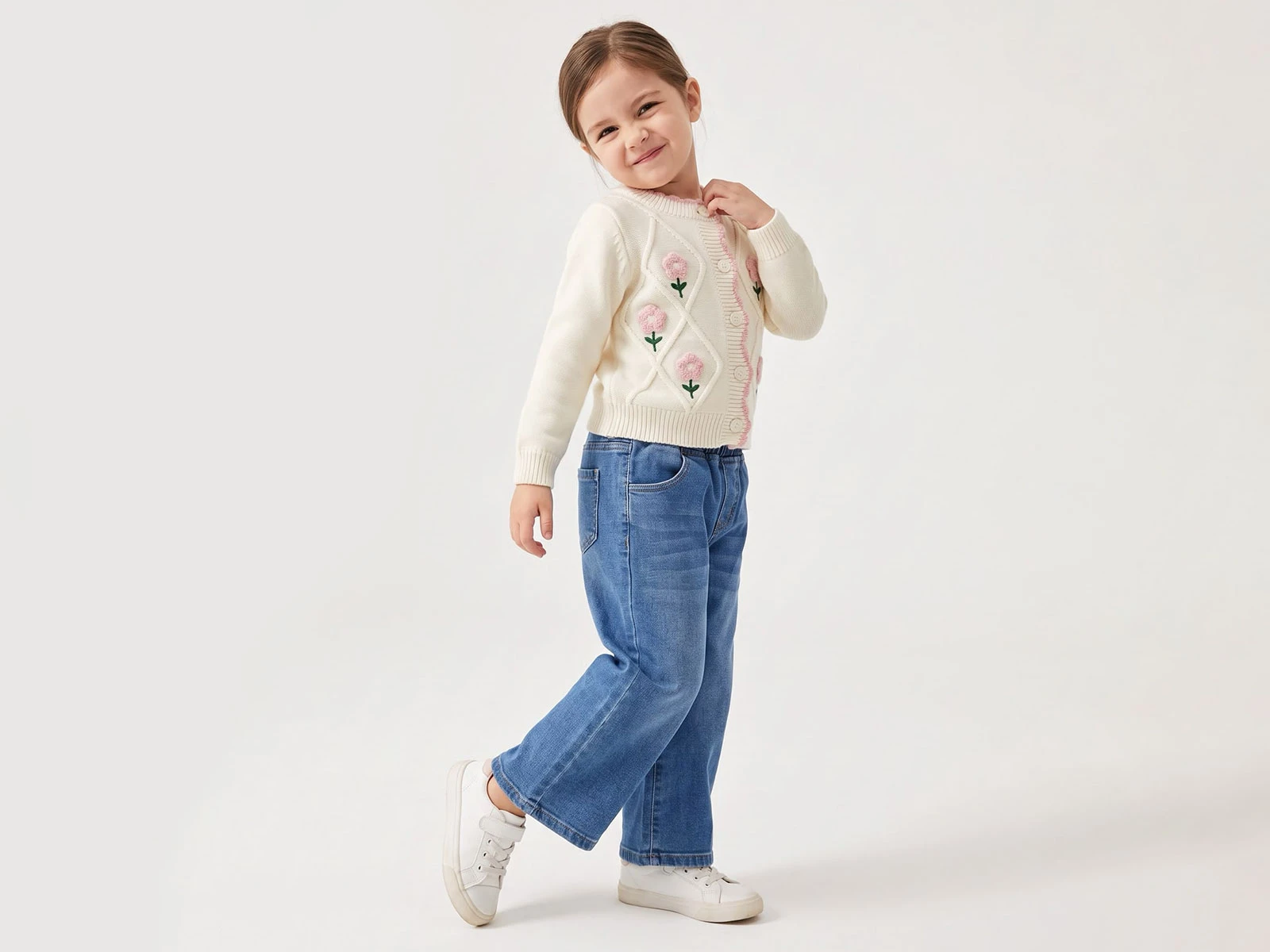 Toptan İNCİLAY Çiçek Detay Trikolu Kız Çocuk Takım Toptan Bebek Çocuk Giyim - Beniz Kids