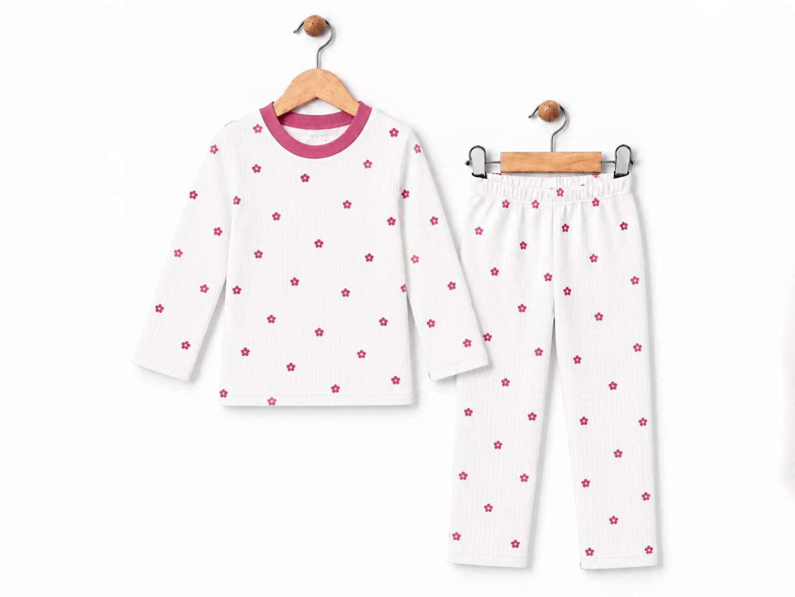Toptan SÜPERMİNİ Çiçek Detaylı Kız Bebek Pijama Takımı Toptan Bebek Çocuk Giyim - Beniz Kids