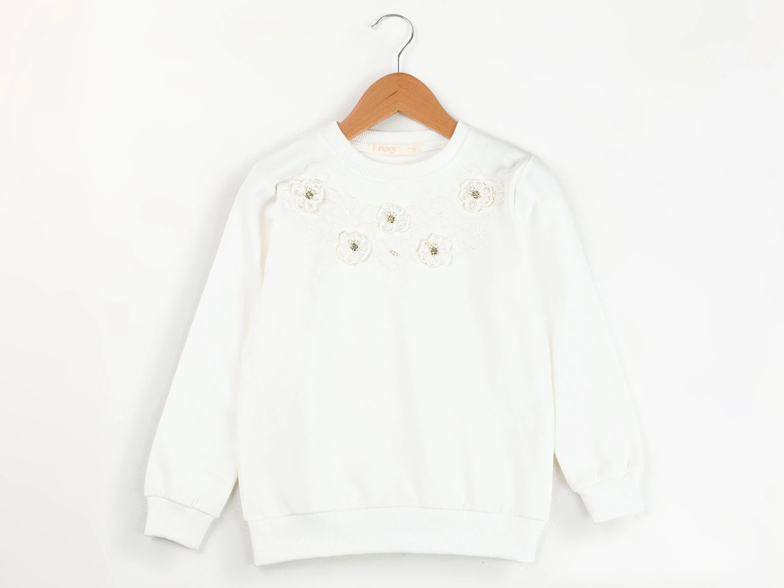 Toptan ENJOY BABY Çiçek Nakışlı Boncuk Detaylı 2 İp Şardonlu Kız Sweat  Toptan Bebek Çocuk Giyim - Beniz Kids