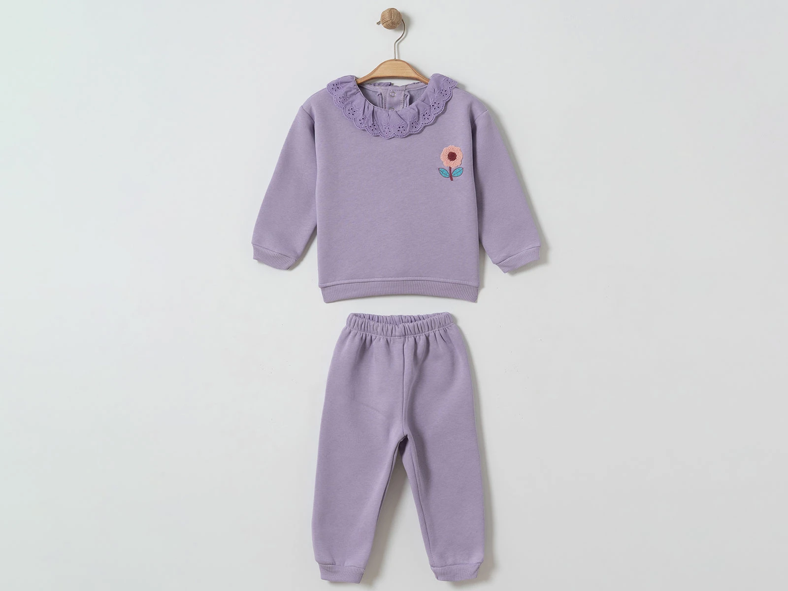 Toptan ÇITIR KİDS Çiçek Nakışlı Dantel İşlemeli 3 İp Şardonlu Kız Bebe Takım  Toptan Bebek Çocuk Giyim - Beniz Kids