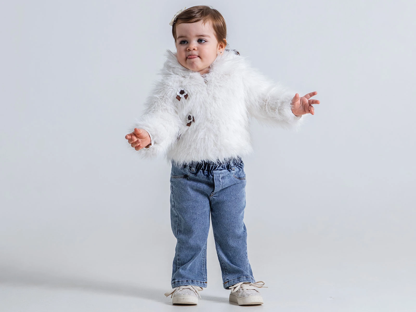 Toptan PAMPAL KİDS Çiçek Nakışlı Fermuarlı Tüylü Ceketli Kız Üçlü Takım  Toptan Bebek Çocuk Giyim - Beniz Kids