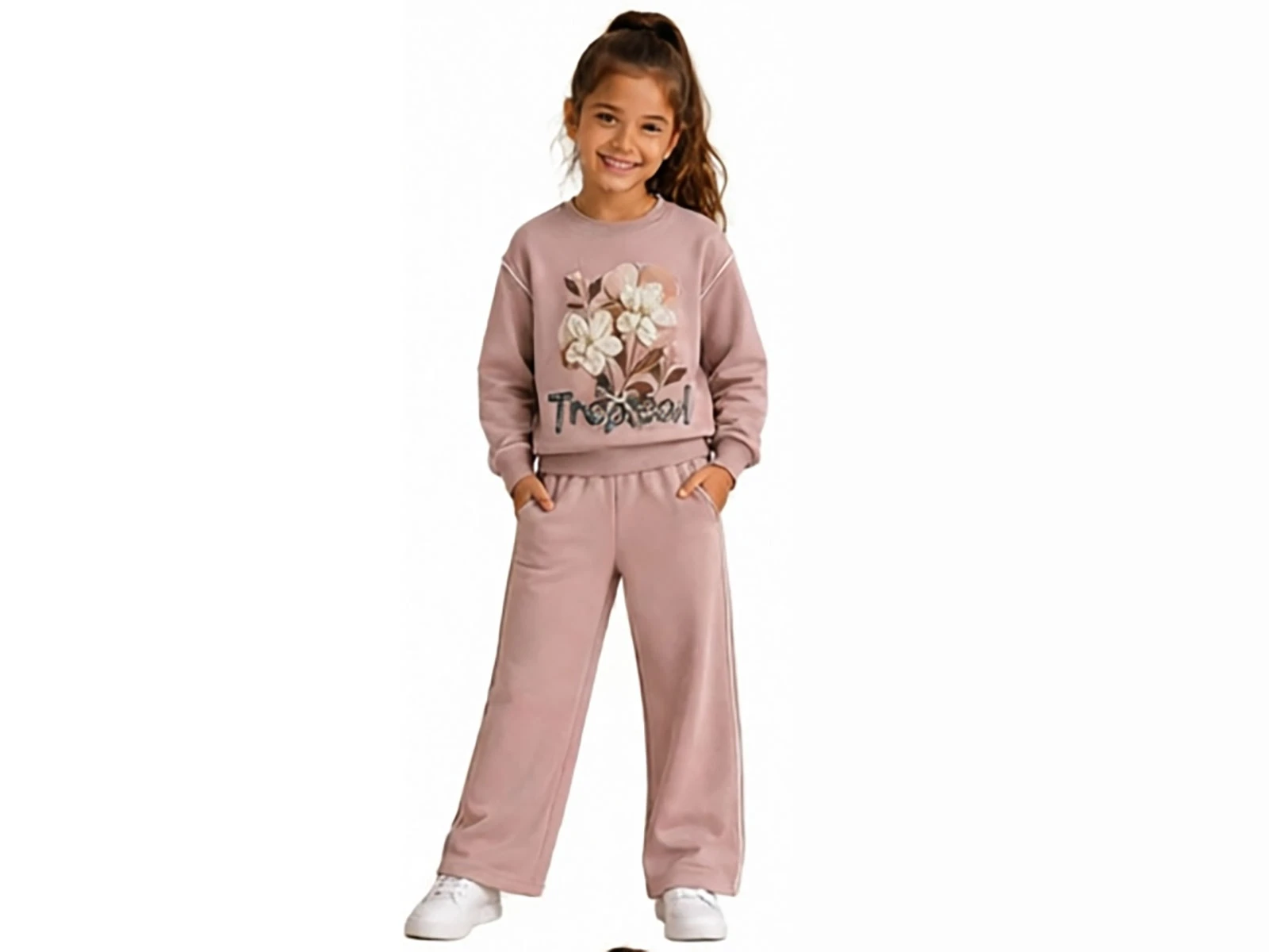 Toptan MİSS MELİNDA Çiçek Nakışlı Fiyonklu Kız Takım  Toptan Bebek Çocuk Giyim - Beniz Kids