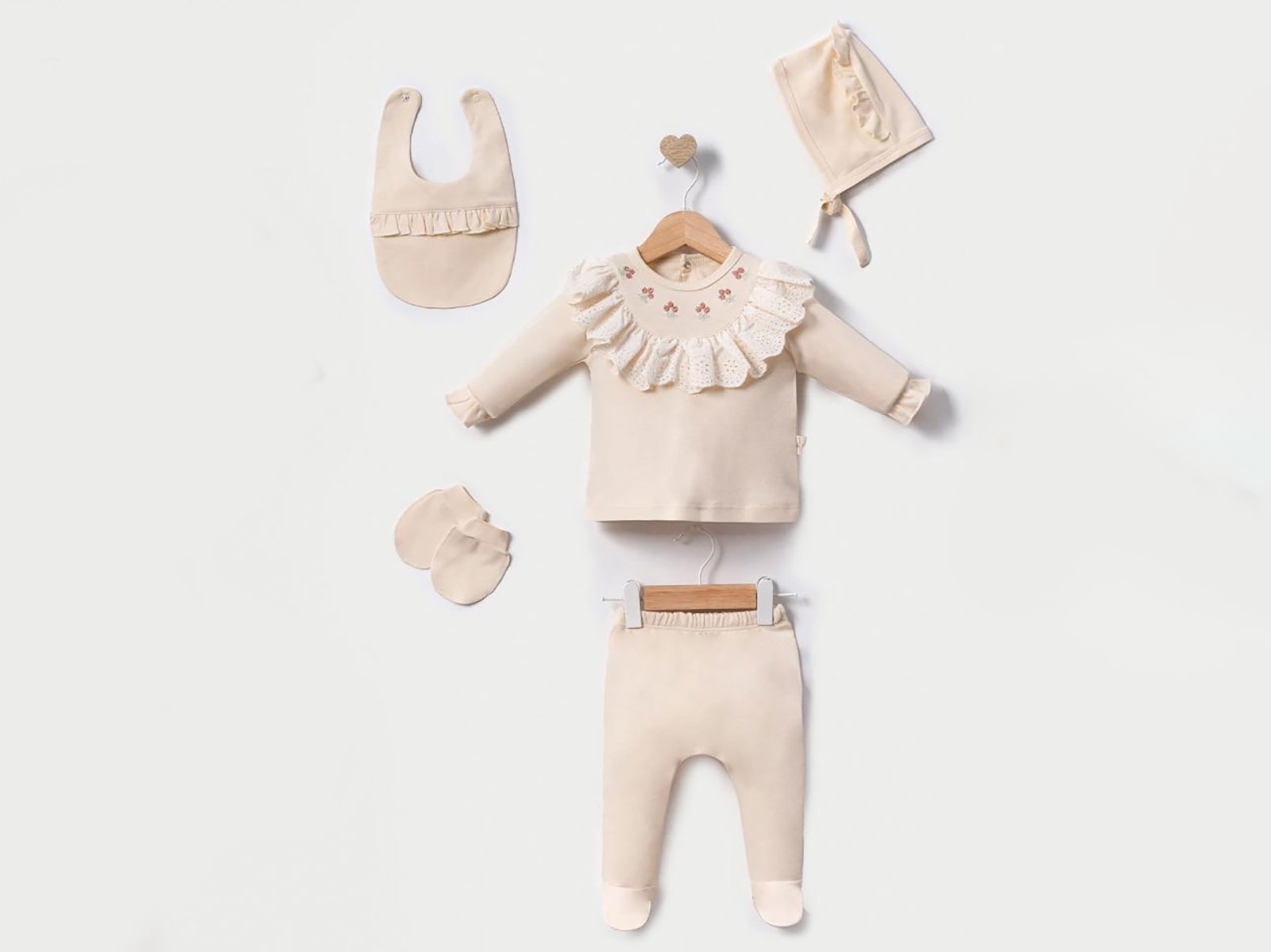 Çiçek Nakışlı Kız Bebe 5 Li Set