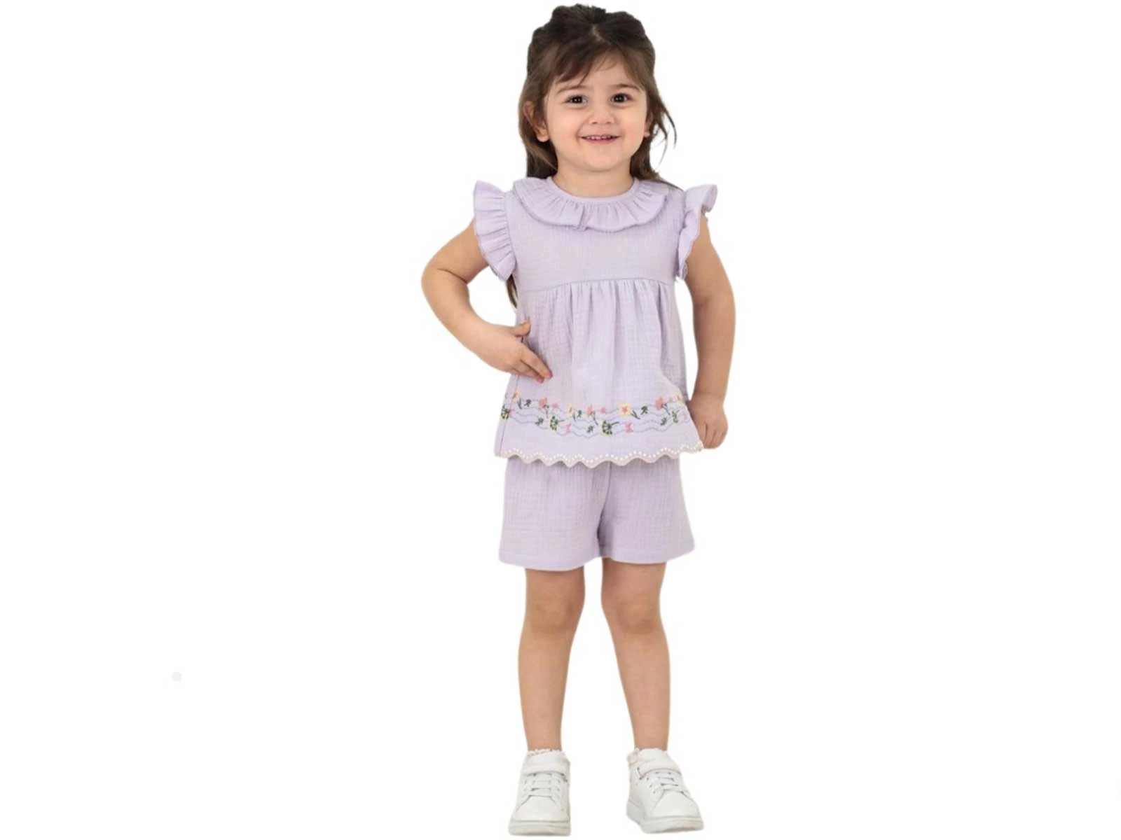 Çiçek Nakışlı Kız Bebe Takım 