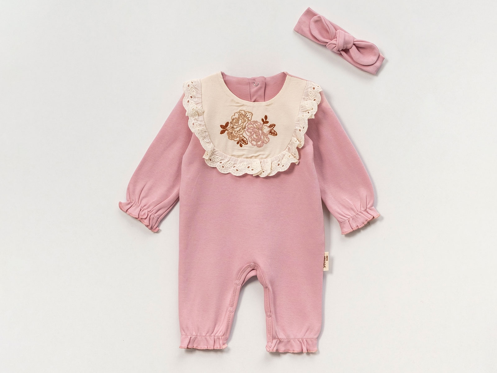 Çiçek Nakışlı Kız Bebe Tulum