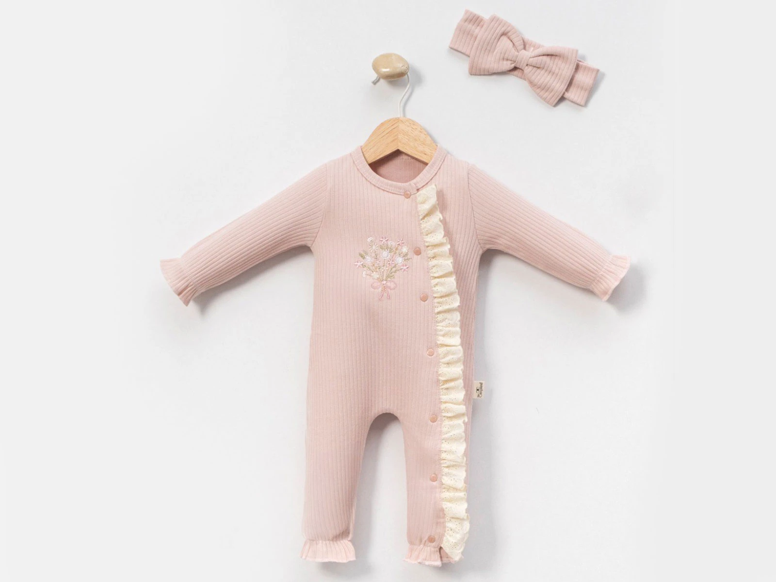 Çiçek Nakışlı Kız Bebe Tulum