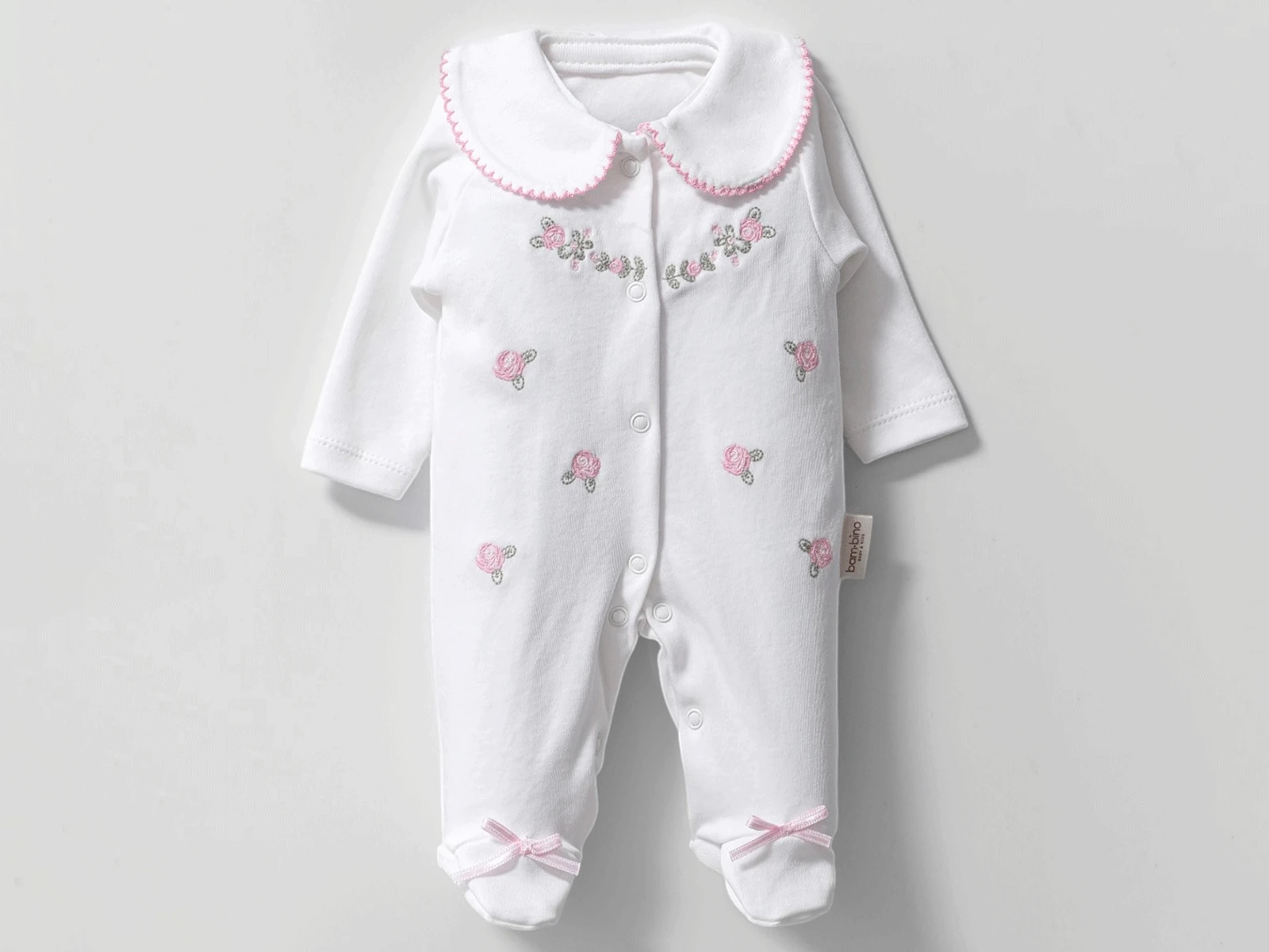 Toptan BAM-BİNO Çiçek Nakışlı Kız Bebe Tulum Toptan Bebek Çocuk Giyim - Beniz Kids