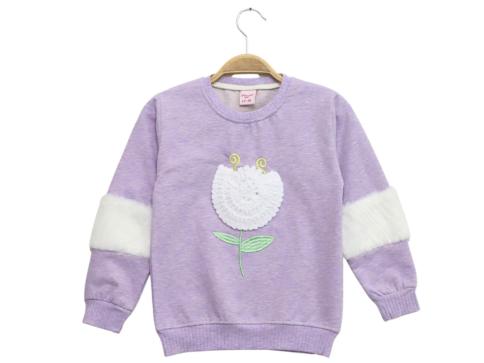 Çiçek Nakışlı Kız Sweat 2 İp Şardonlu