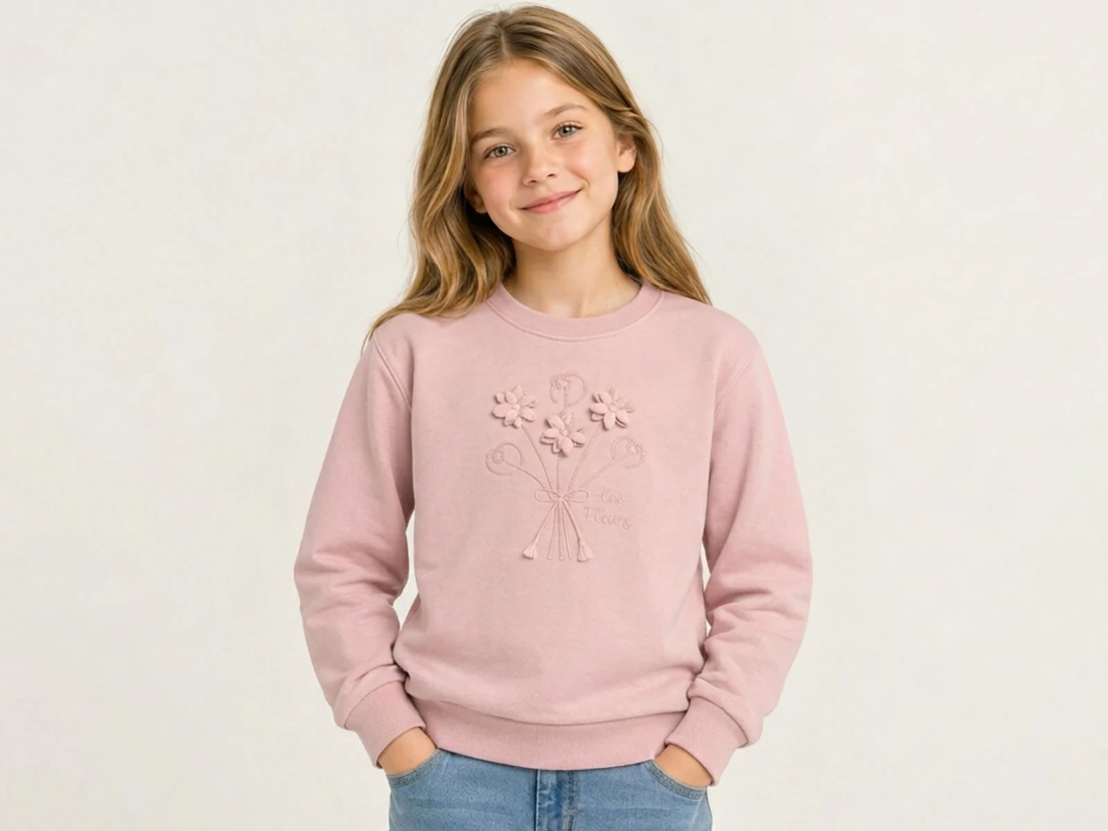 Toptan İ-CAN Çiçek Nakışlı Kız Sweat Toptan Bebek Çocuk Giyim - Beniz Kids