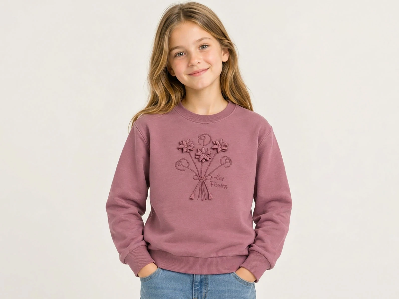 Toptan İ-CAN Çiçek Nakışlı Kız Sweat Toptan Bebek Çocuk Giyim - Beniz Kids