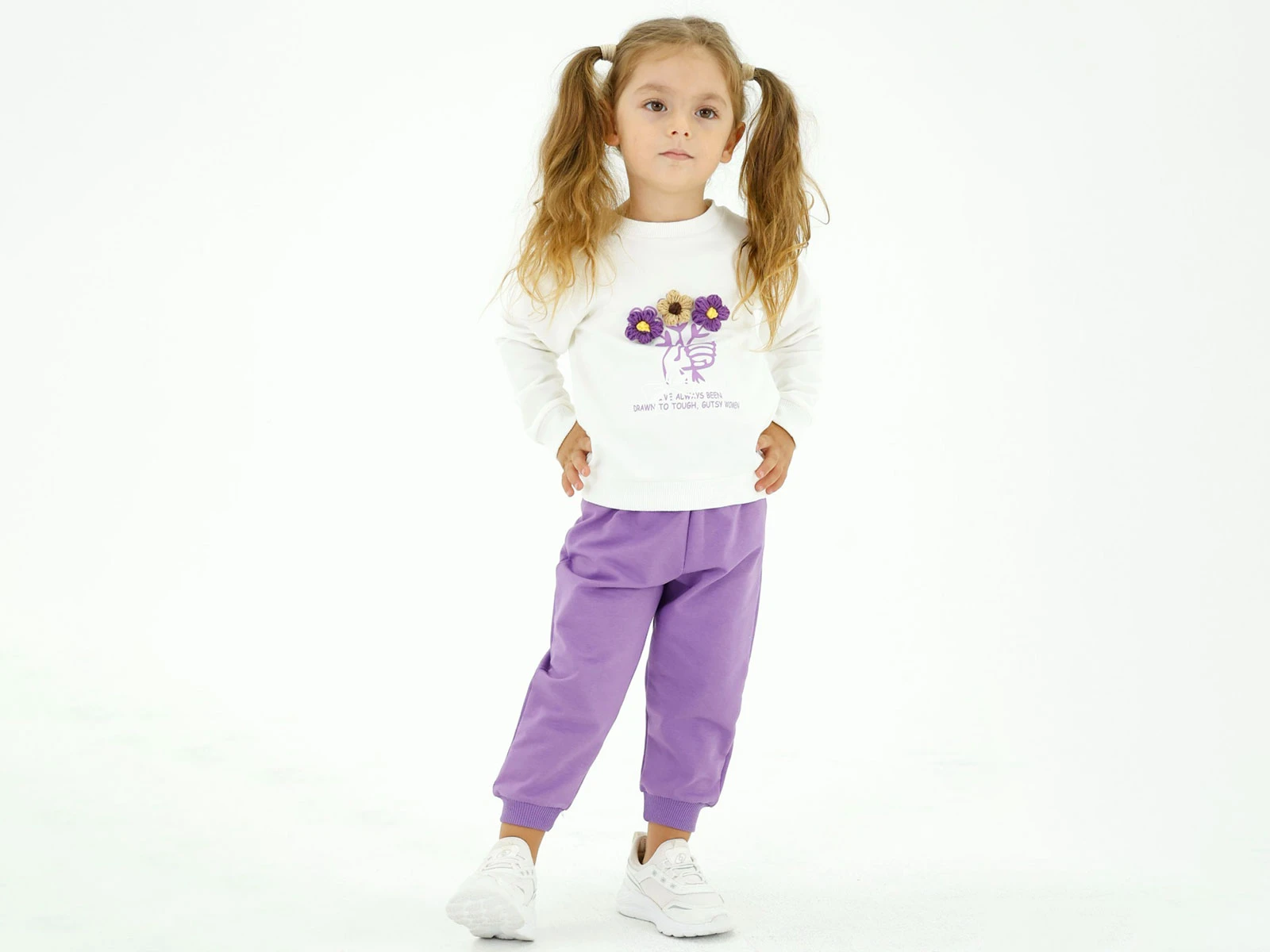 Toptan BICIR KİDS Çiçek Nakışlı Kız Takım  Toptan Bebek Çocuk Giyim - Beniz Kids