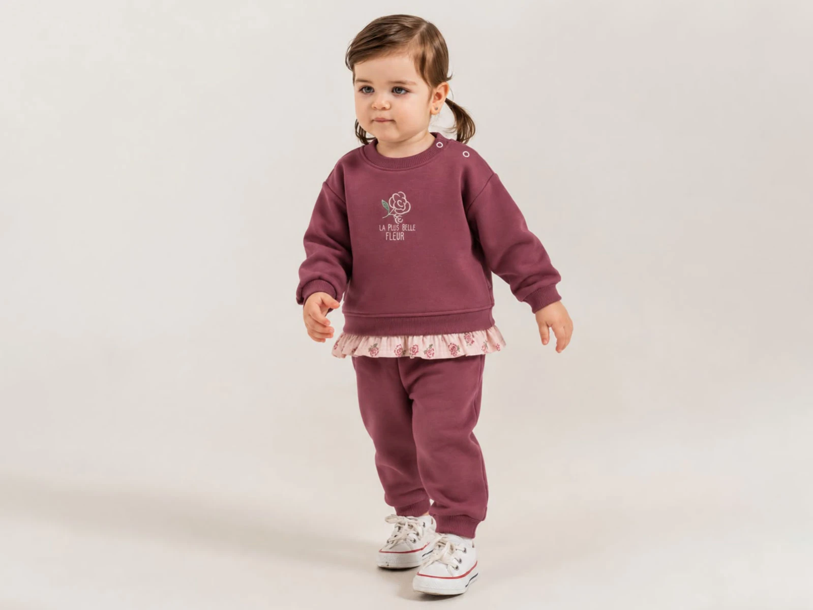 Toptan ÇITIR KİDS Çiçek Nakışlı Şardonlu 3 İp Kız Bebek Takım Toptan Bebek Çocuk Giyim - Beniz Kids