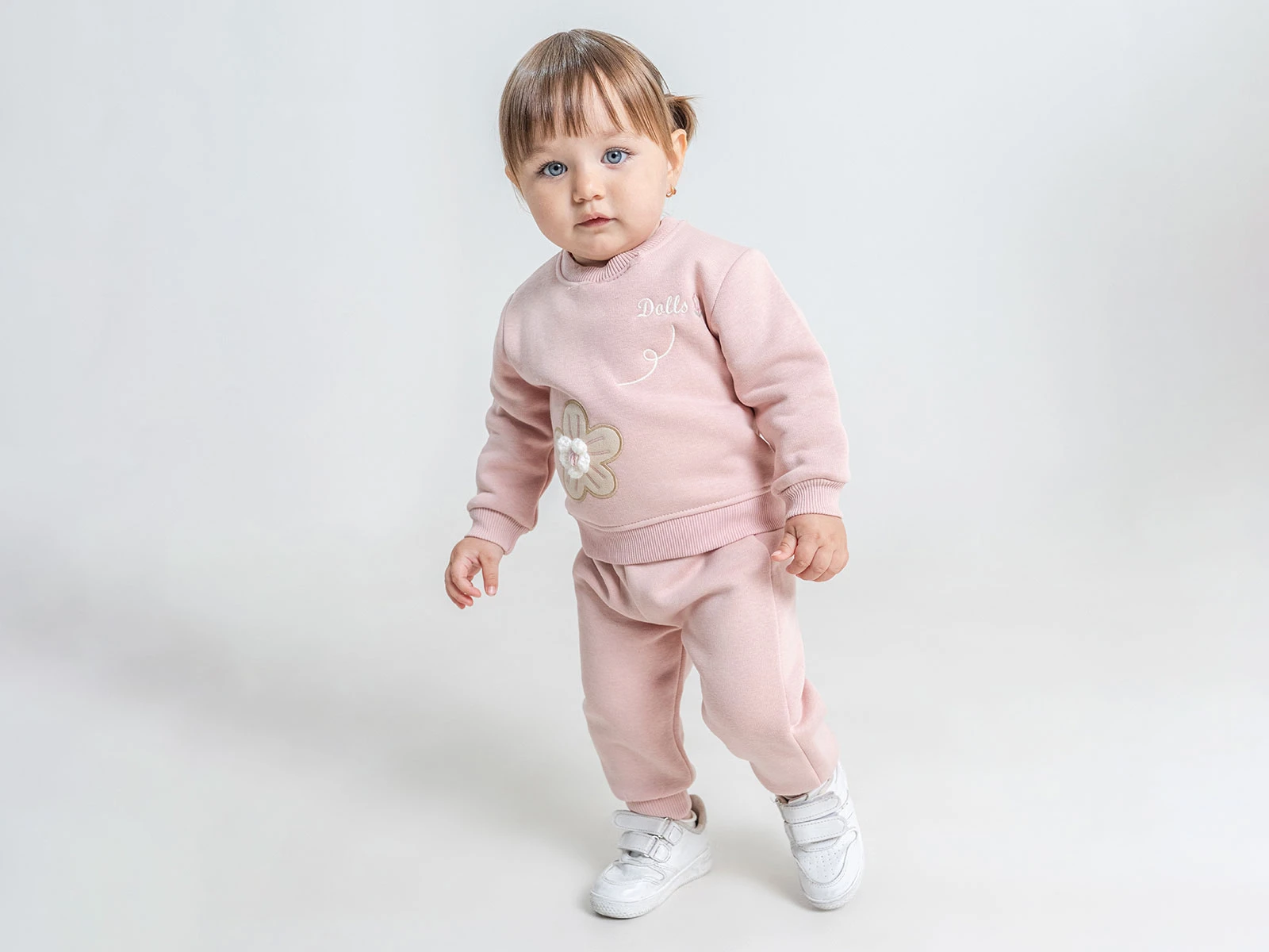 Toptan PAMPAL KİDS Çiçek Nakışlı Şardonlu 3 İp Kız Bebek Takım Toptan Bebek Çocuk Giyim - Beniz Kids