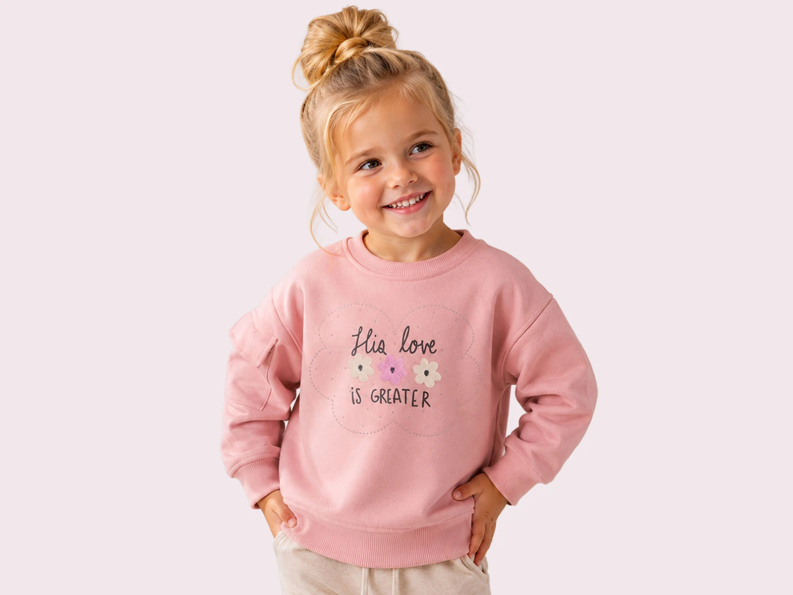 Toptan ROYA KİDS Çiçek Nakışlı Taş Detaylı 3 İp Şardonlu Kız Sweat  Toptan Bebek Çocuk Giyim - Beniz Kids
