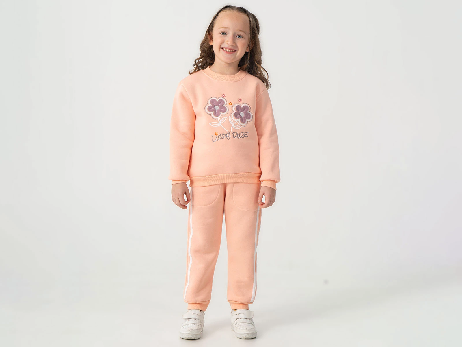 Toptan BURÇ BEBE Çiçek Nakışlı Taş Detaylı 3 İp Şardonlu Kız Takım   Toptan Bebek Çocuk Giyim - Beniz Kids