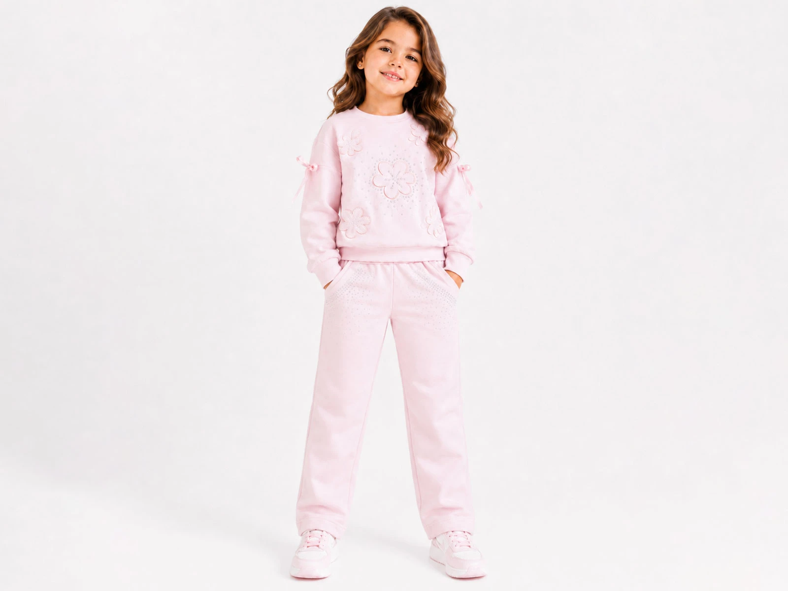 Toptan LADY GOLD Çiçek Nakışlı Taş Detaylı Kız Takım  Toptan Bebek Çocuk Giyim - Beniz Kids