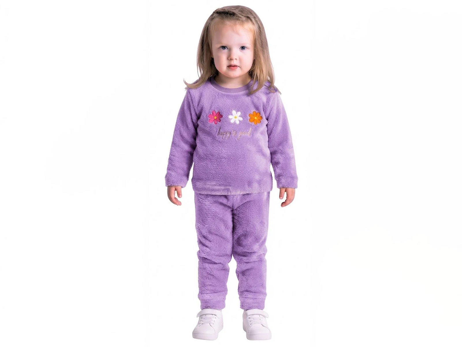 Toptan LİZARD Çiçek Nakışlı Well Soft Pelluş Kız Takım  Toptan Bebek Çocuk Giyim - Beniz Kids