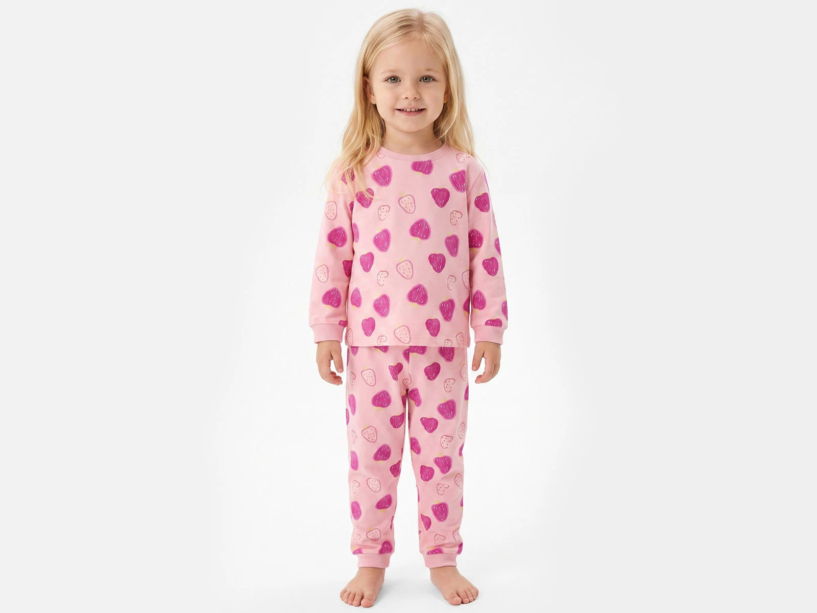 Toptan İSOBEL Çilek Desenli Kız Pijama Takım Toptan Bebek Çocuk Giyim - Beniz Kids