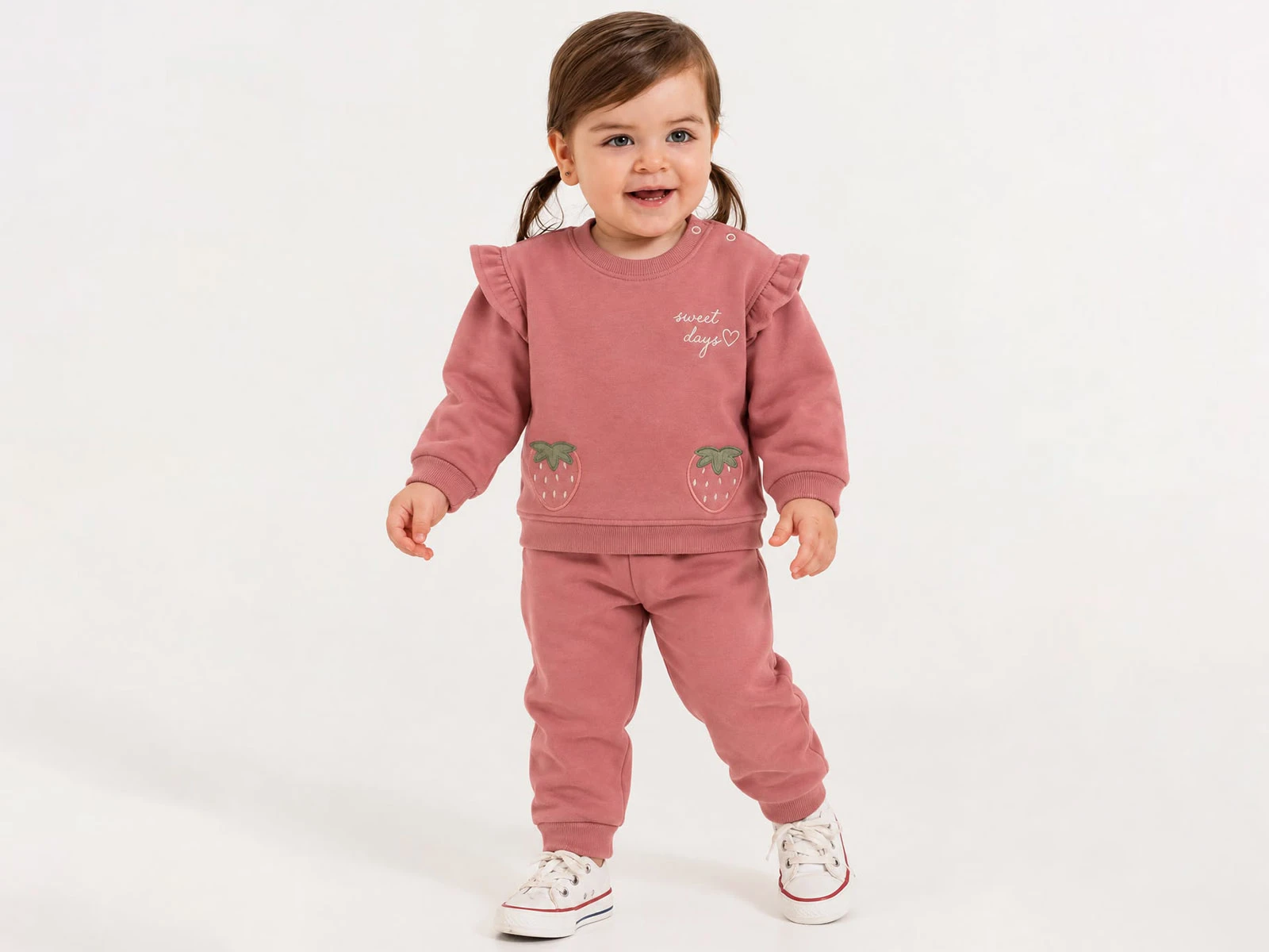 Toptan ÇITIR KİDS Çilek Nakışlı 3 İp Şardonlu Kız Bebe Takım  Toptan Bebek Çocuk Giyim - Beniz Kids