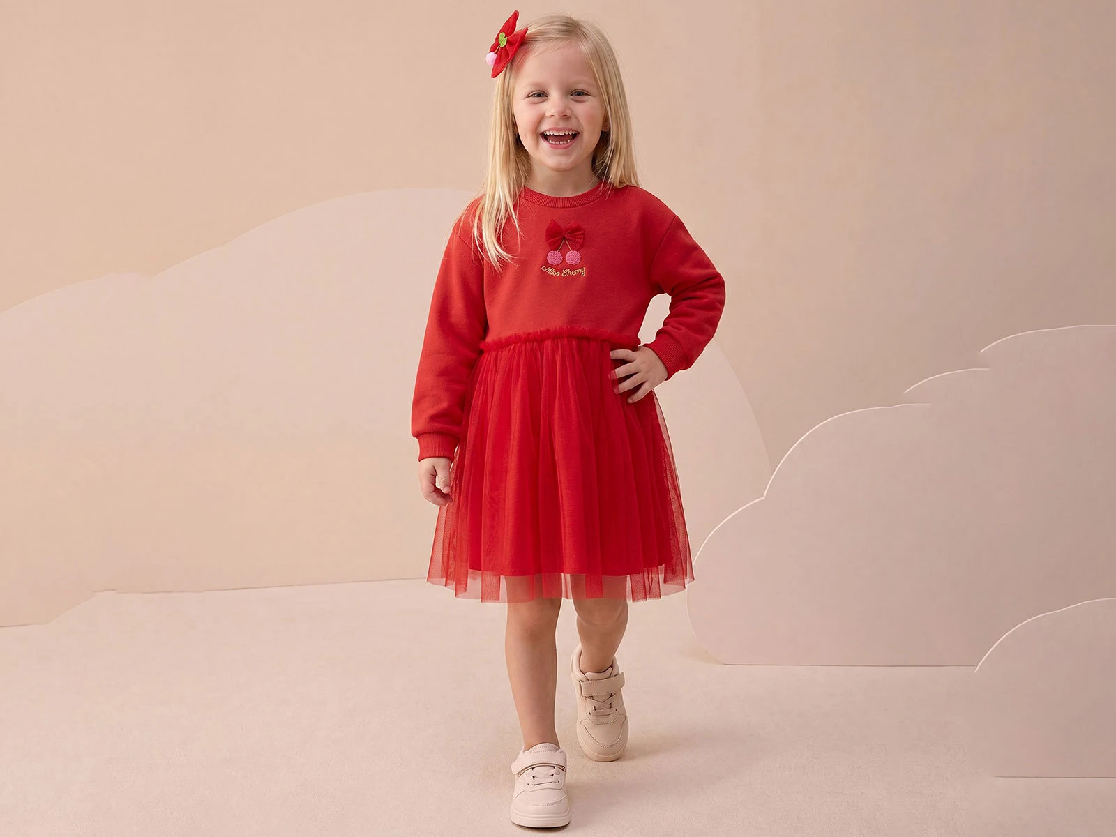 Toptan BUPPER Çilek Nakışlı 3 İplik Elbise Toptan Bebek Çocuk Giyim - Beniz Kids